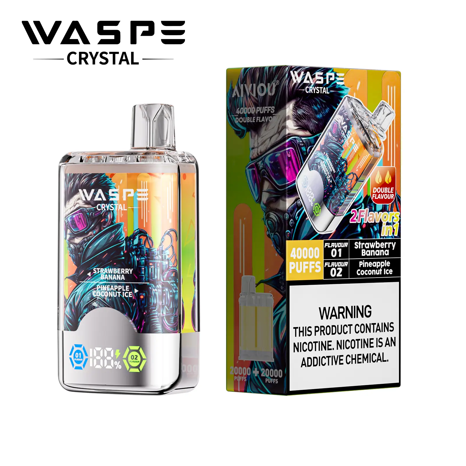WASPE Crystal 40000 40K Puffs Double Taste LCD Display Disposable Vape(Box of 10)