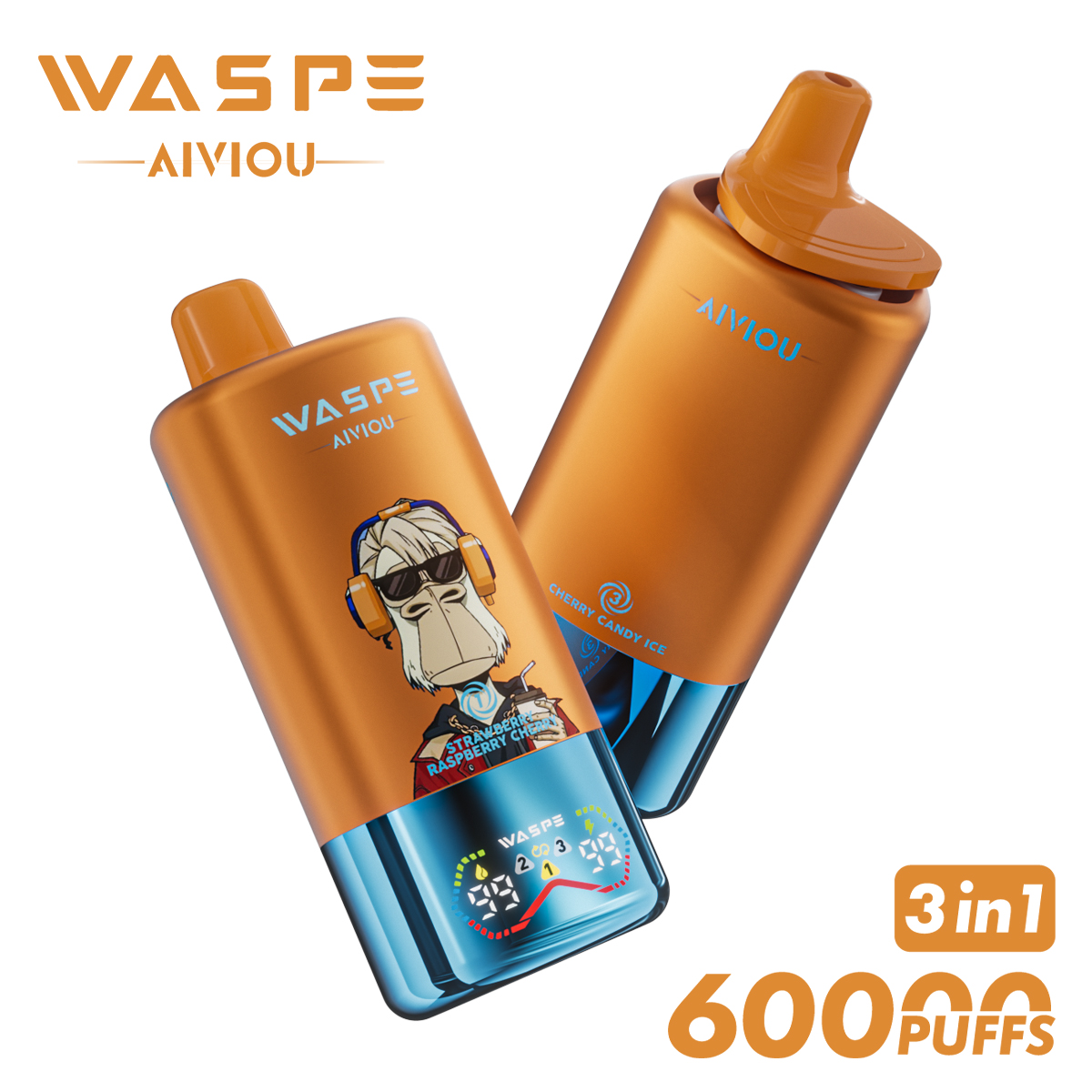WASPE 60000 60k Puffs 3 in 1 Flavors Newest Original Rechargeable LED Display Disposable Vape(Box of 10)