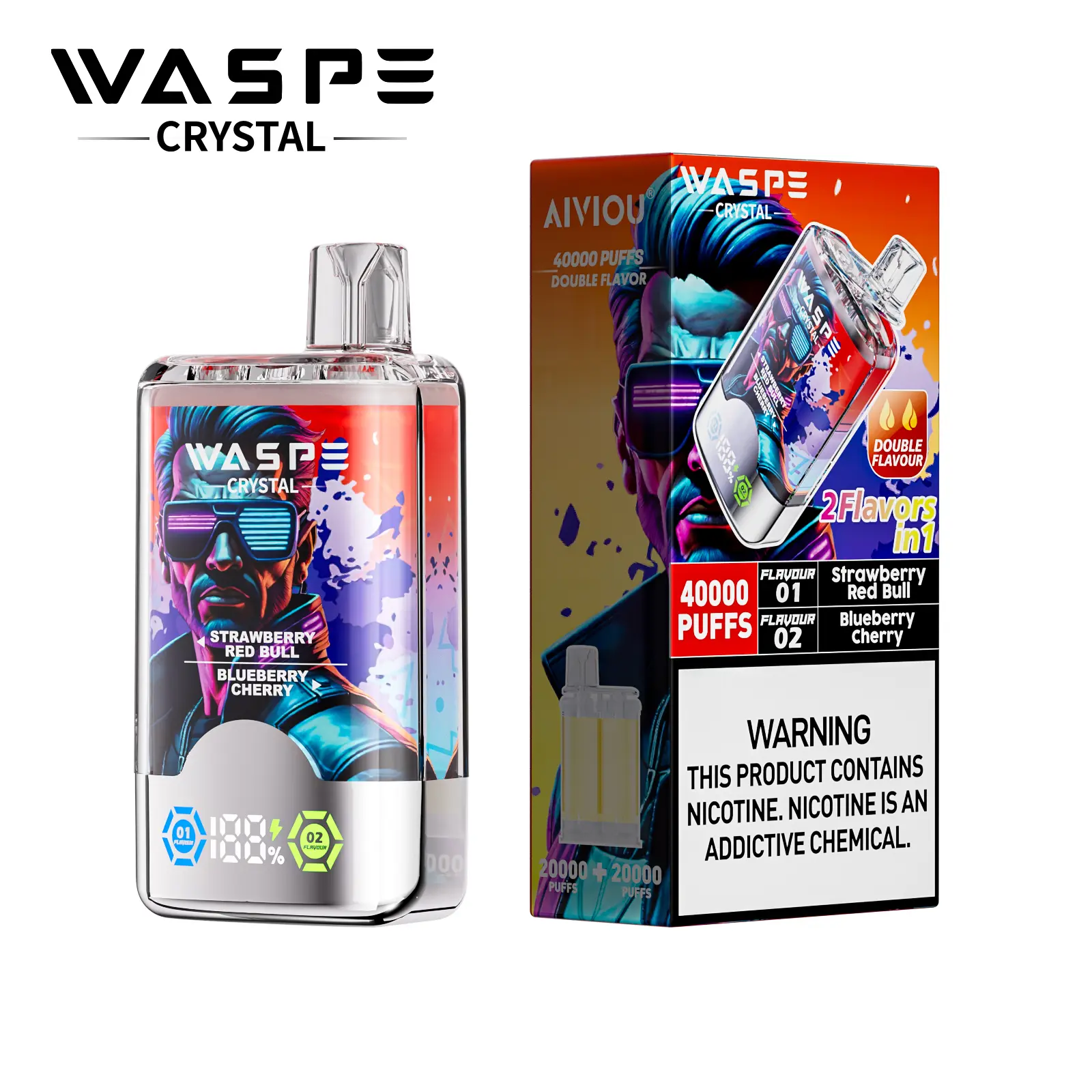WASPE Crystal 40000 40K Puffs Double Taste LCD Display Disposable Vape(Box of 10)