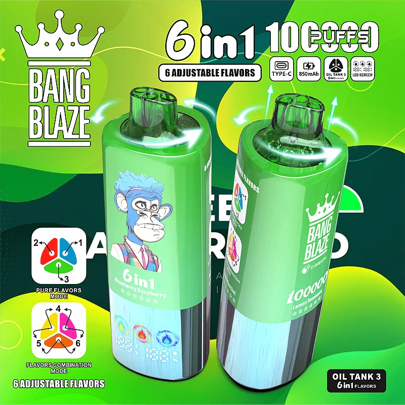【New Arrive】Bang Blaze 100k Puffs 6 in 1 Flavors Disposable Vape with LED Screen