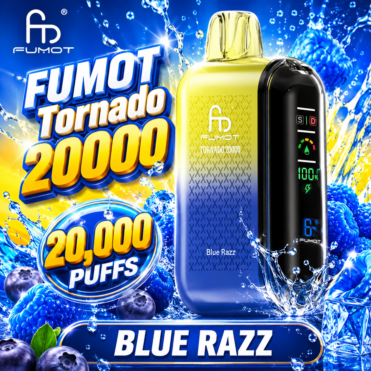 Fumot Tornado 20000 20K Puffs Vape Dual Mesh LED Display Disposable Vape