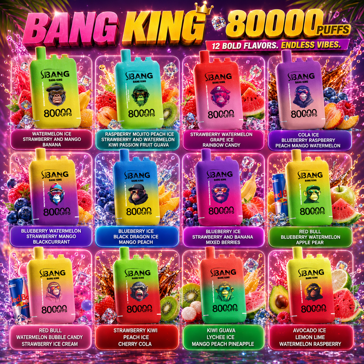Bang Leader 80000 80K Puffs 3 in 1 Flavors Newest Original Rechargeable Disposable Vape(Box of 3)
