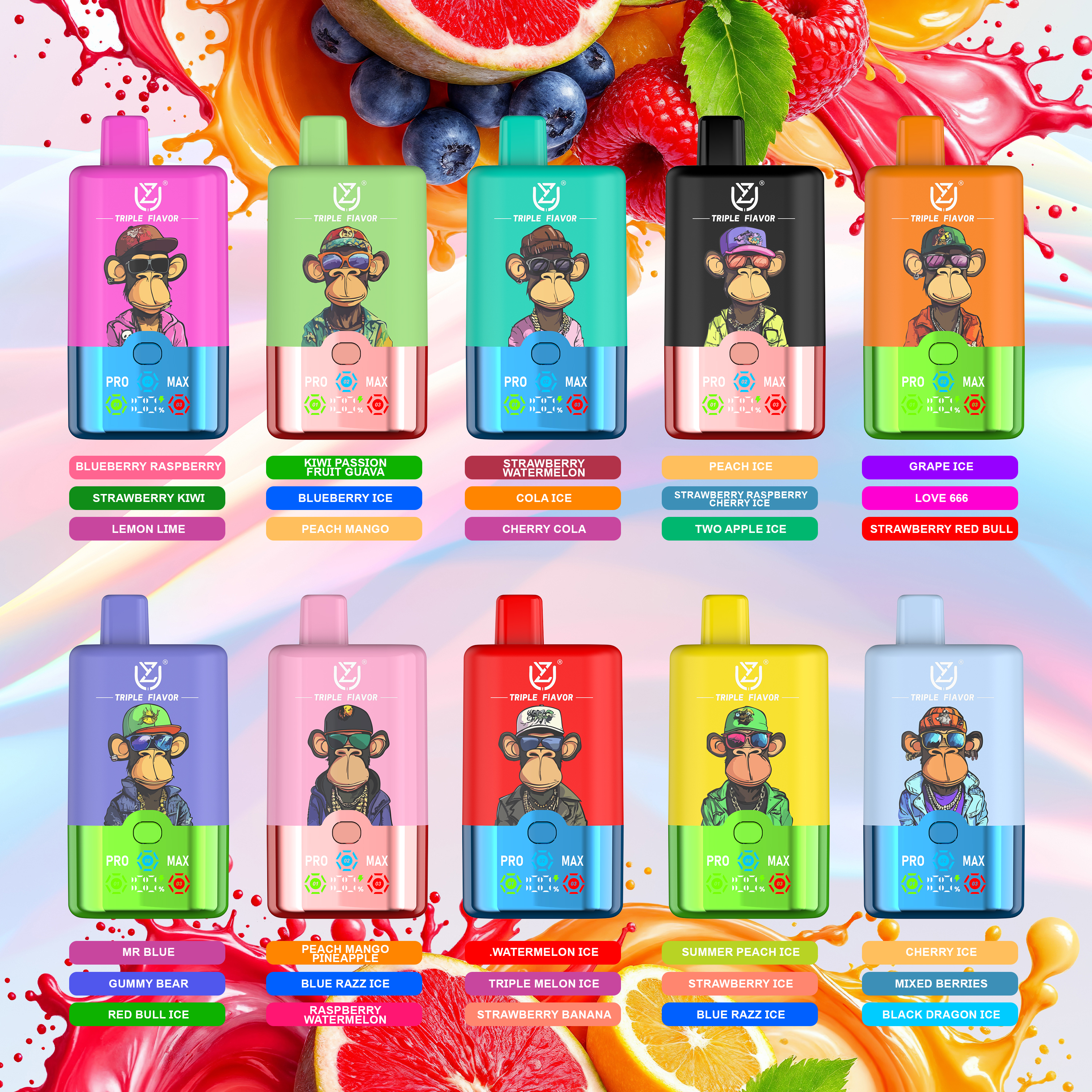 UZY Triple Flavor 60000 60K Puffs 3 in 1 Flavors Newest Original Rechargeable LED Display Disposable Vape(Box of 10)