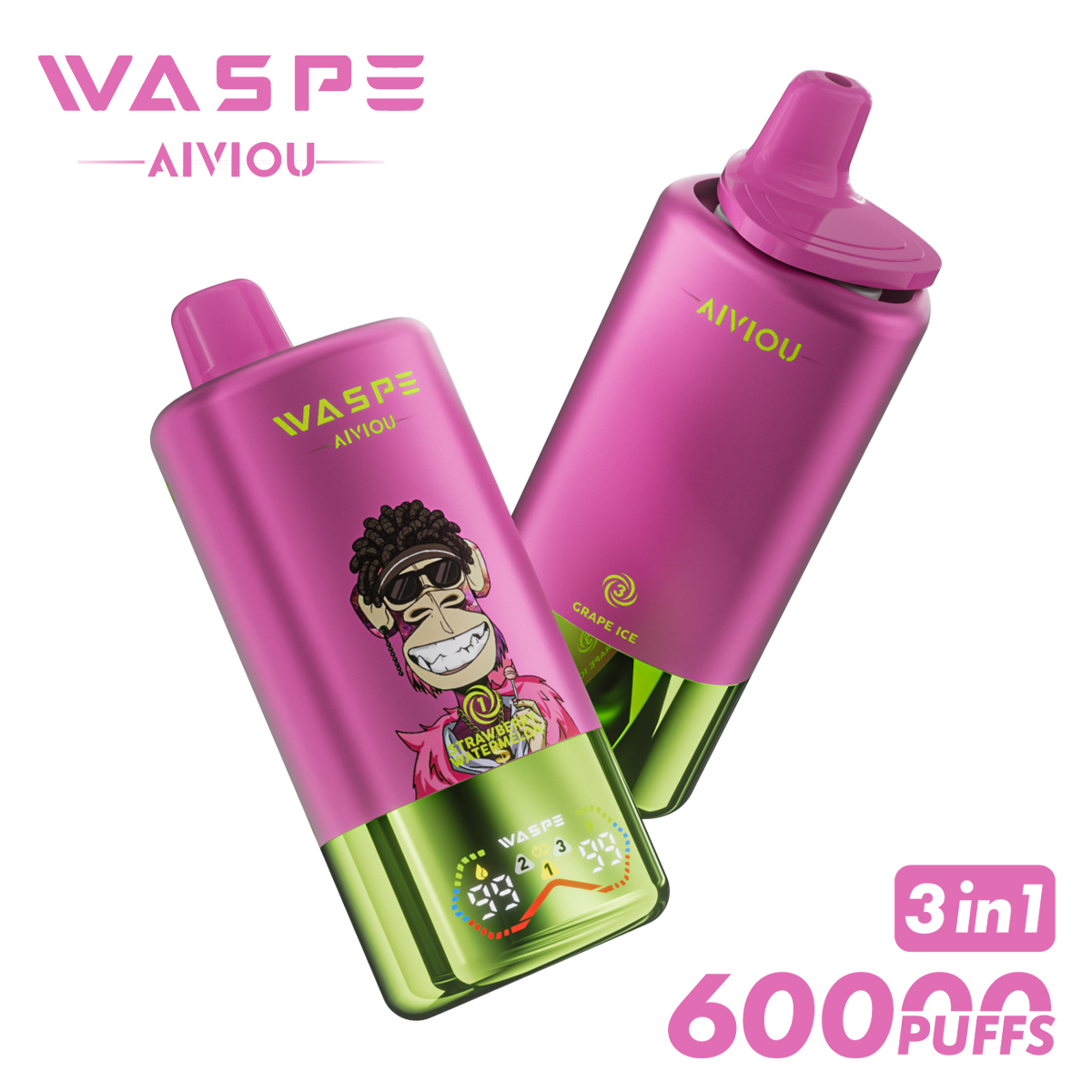 WASPE 60000 60k Puffs 3 in 1 Flavors Newest Original Rechargeable LED Display Disposable Vape(Box of 10)