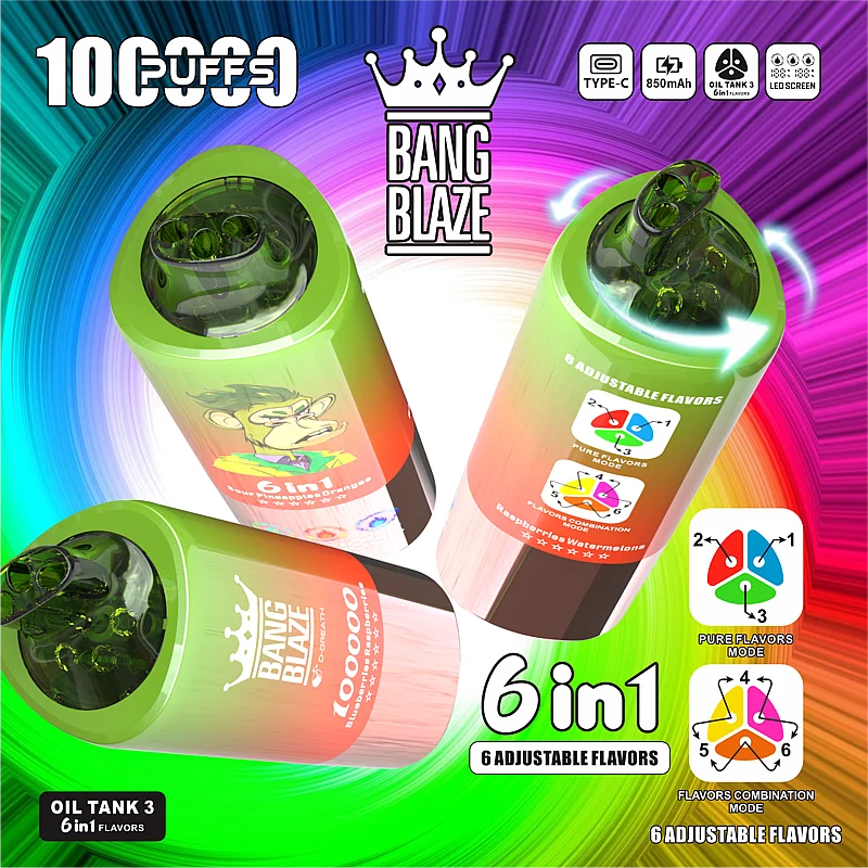 【New Arrive】Bang Blaze 100k Puffs 6 in 1 Flavors Disposable Vape with LED Screen