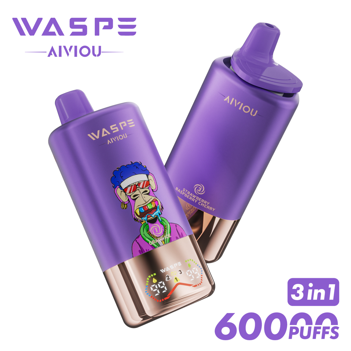 WASPE 60000 60k Puffs 3 in 1 Flavors Newest Original Rechargeable LED Display Disposable Vape(Box of 10)