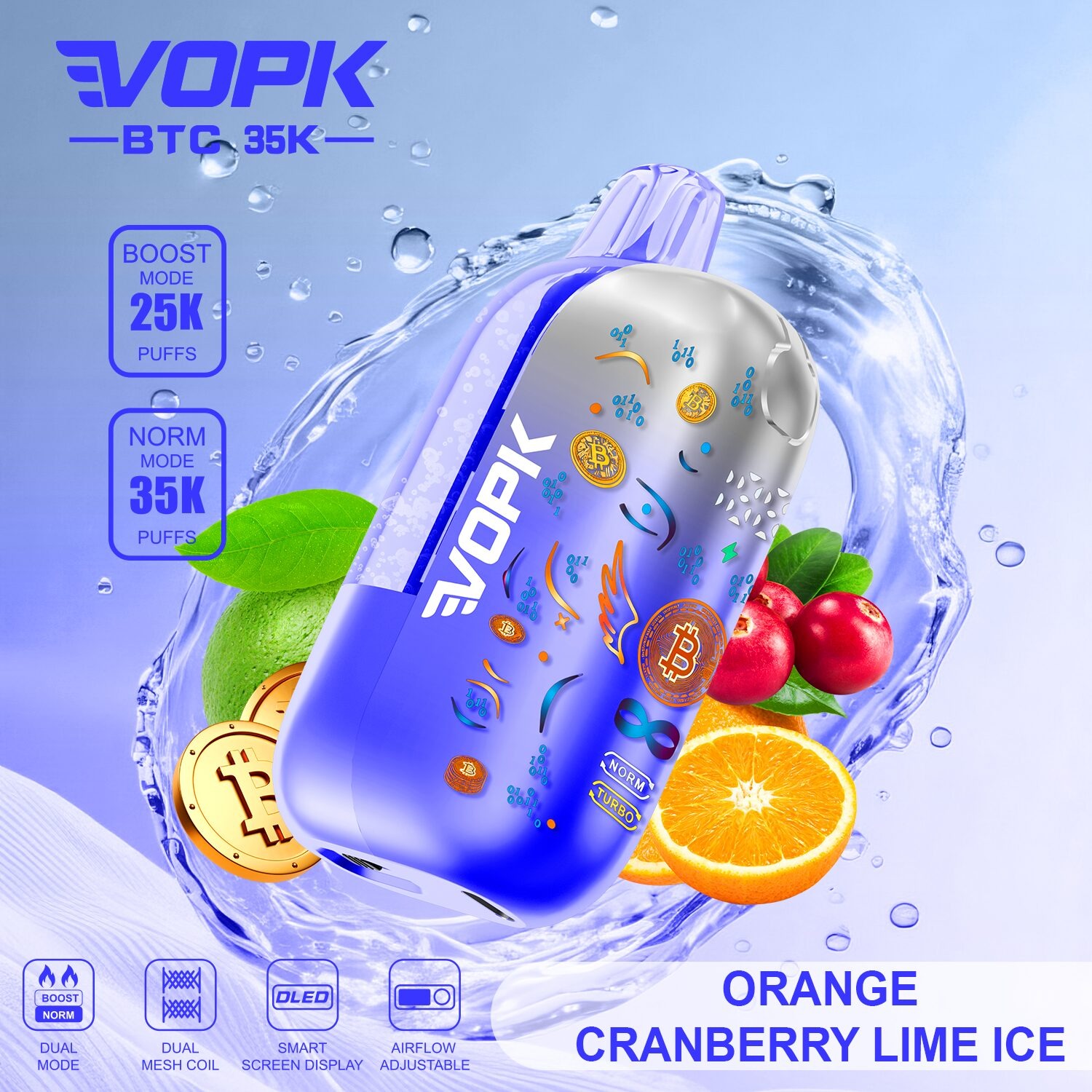 VOPK BTC 35000 35K Puffs Airflow Adjustable & Dual Mode Disposable Vape (Bitcoin Edition)