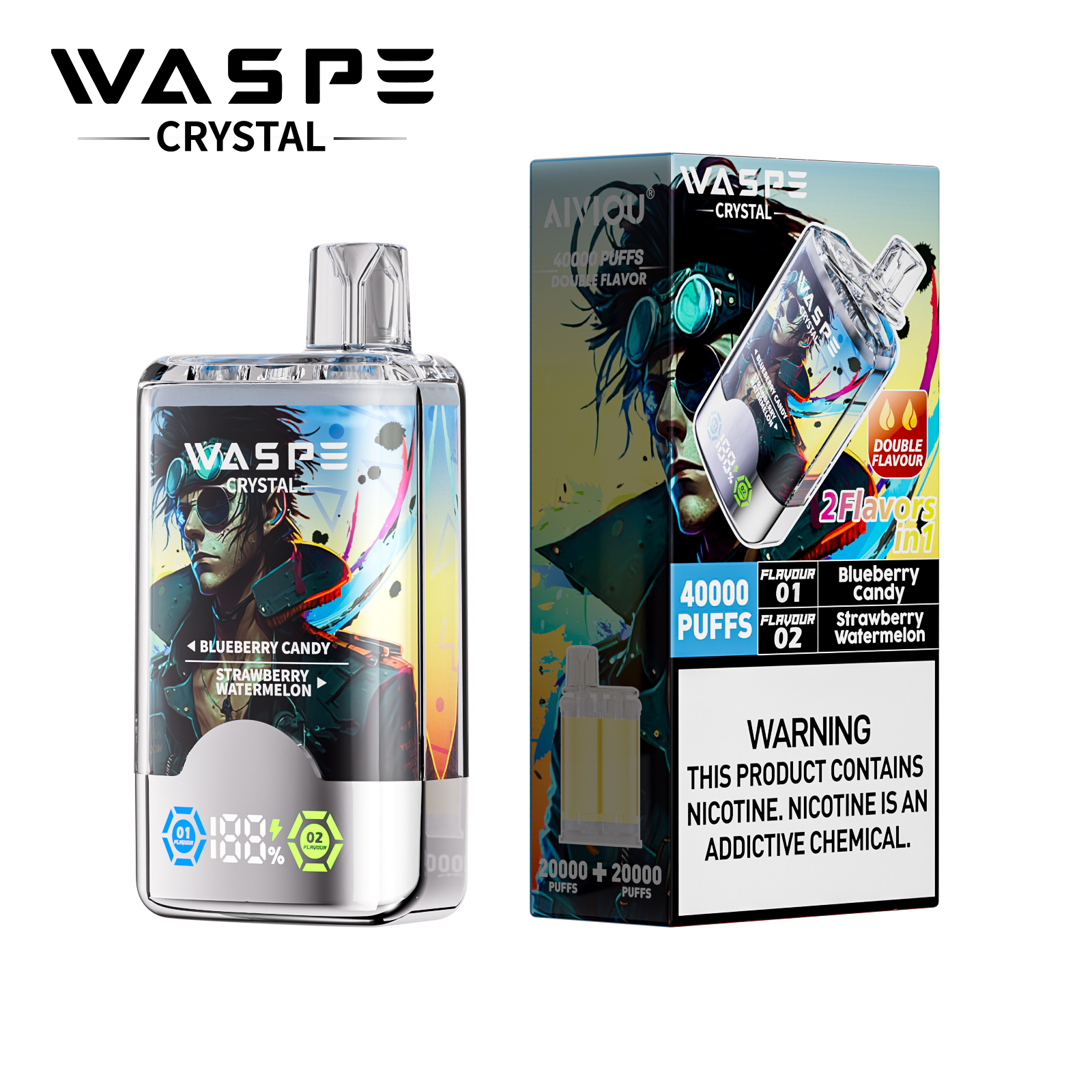 WASPE Crystal 40000 40K Puffs Double Taste LCD Display Disposable Vape(Box of 10)