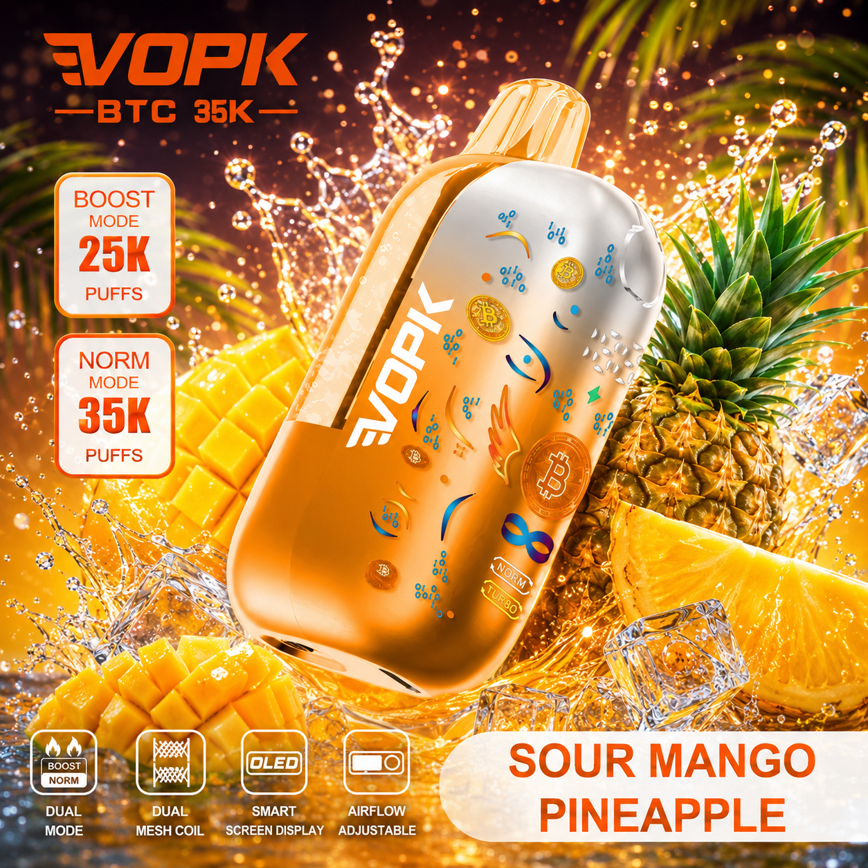 VOPK BTC 35000 35K Puffs Airflow Adjustable & Dual Mode Disposable Vape (Bitcoin Edition)