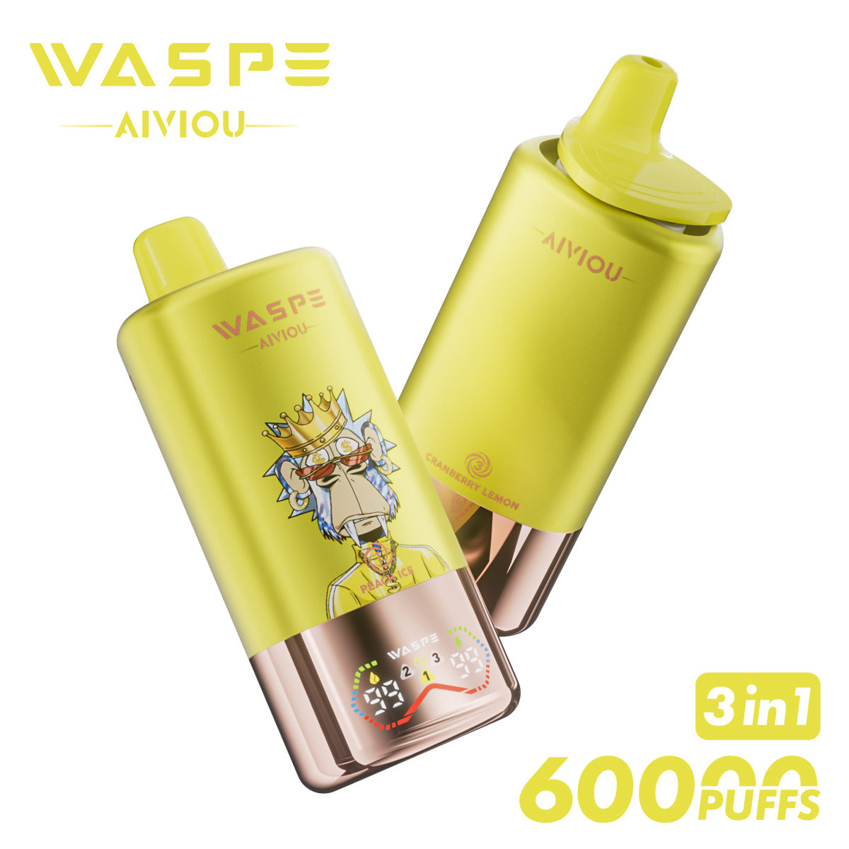 WASPE 60000 60k Puffs 3 in 1 Flavors Newest Original Rechargeable LED Display Disposable Vape(Box of 10)