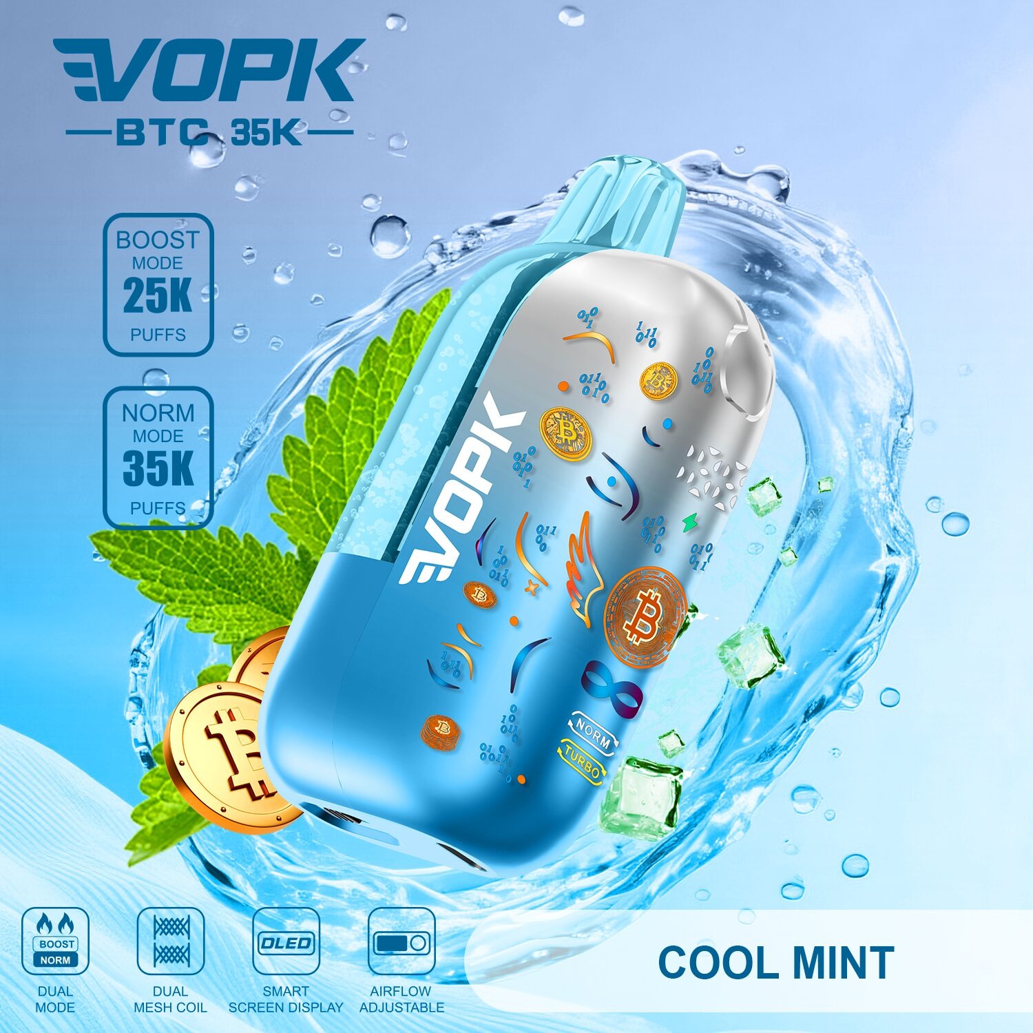 VOPK BTC 35000 35K Puffs Airflow Adjustable & Dual Mode Disposable Vape (Bitcoin Edition)