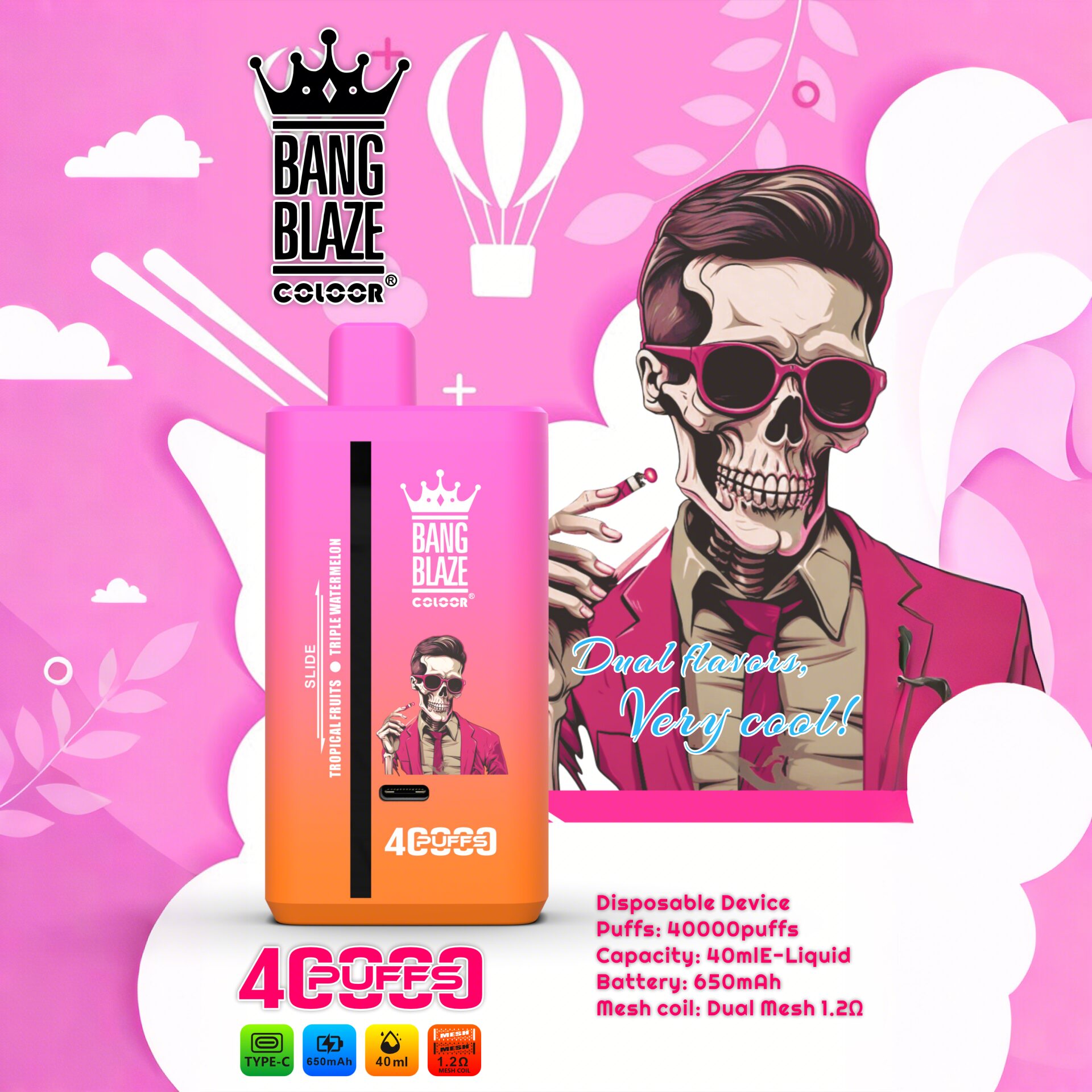 c Puffs 2% 3% 5% Nicotine Double Taste Disposable Vape