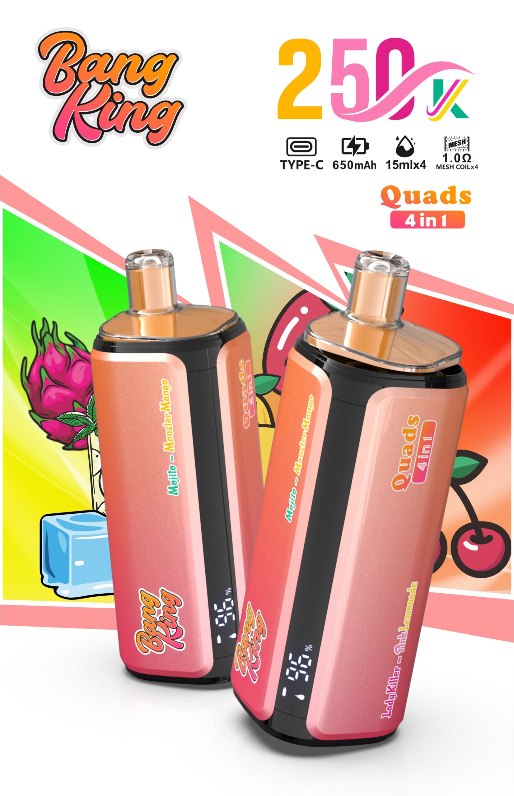 【New Arrive】Bang King 250000 Puffs 4-in-1 Vape – Ultra High Capacity | Mesh Coil | Type-C Rechargeable