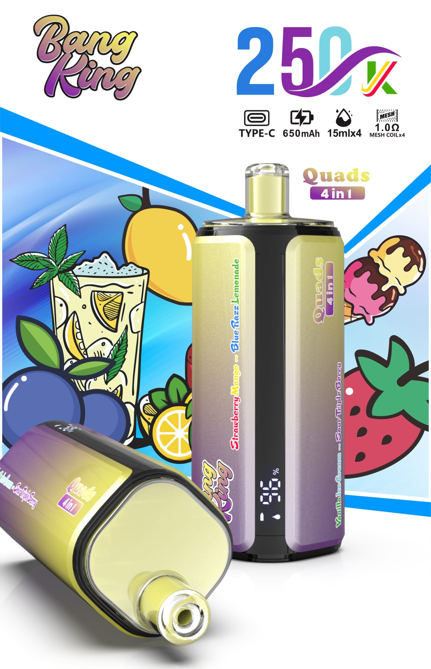 【New Arrive】Bang King 250000 Puffs 4-in-1 Vape – Ultra High Capacity | Mesh Coil | Type-C Rechargeable