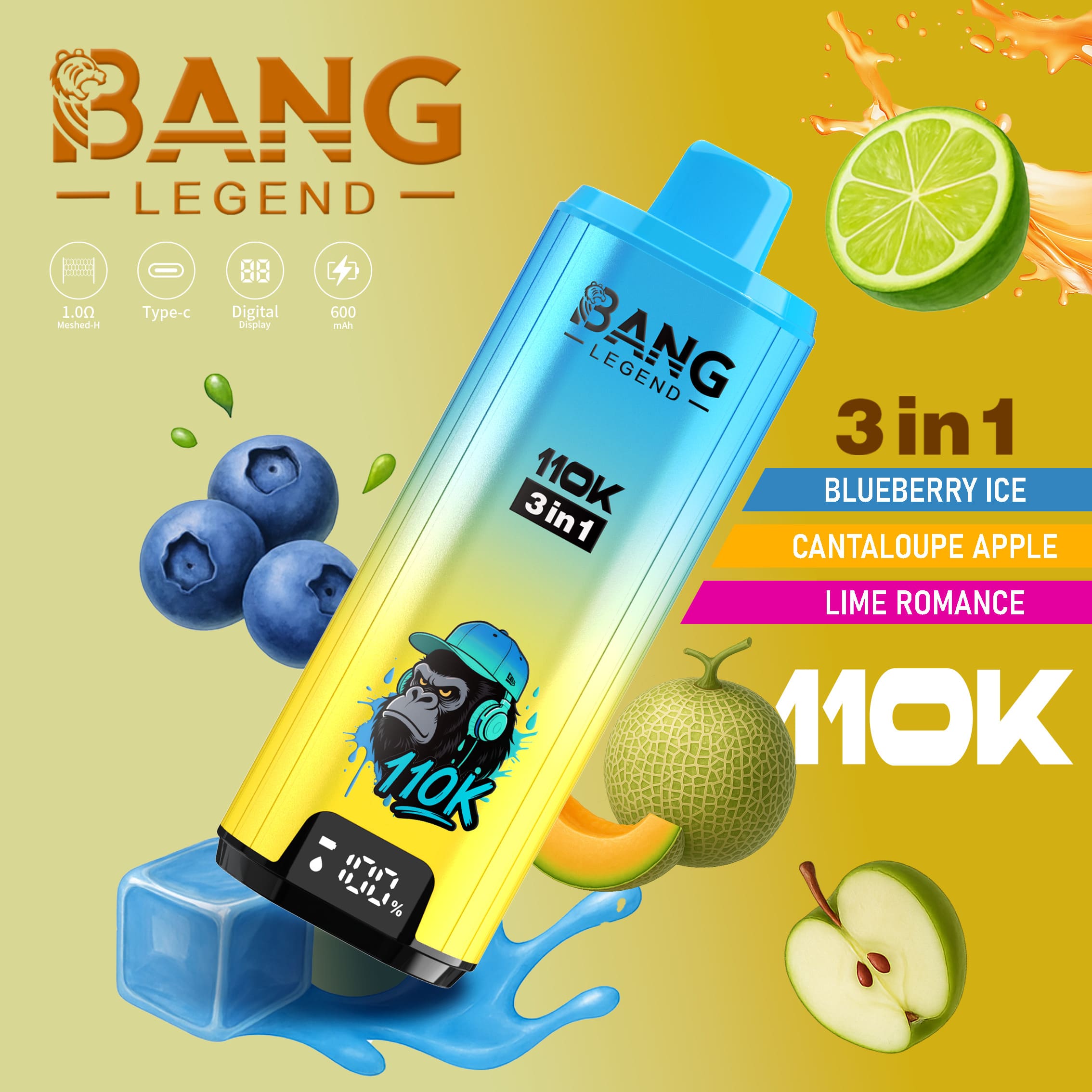【New Arrive】Bang Legend 110000 Puffs 3in1 Vape – Ultra Long-Lasting, Mesh Coil, Type-C Charging