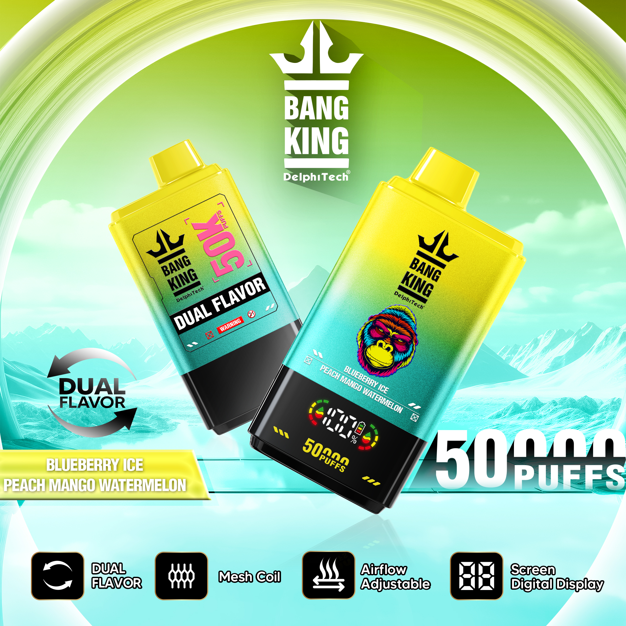 Bang King 50000 50k Puffs 2% 3% 5% Nicotine Double Taste LCD Display Disposable Vape