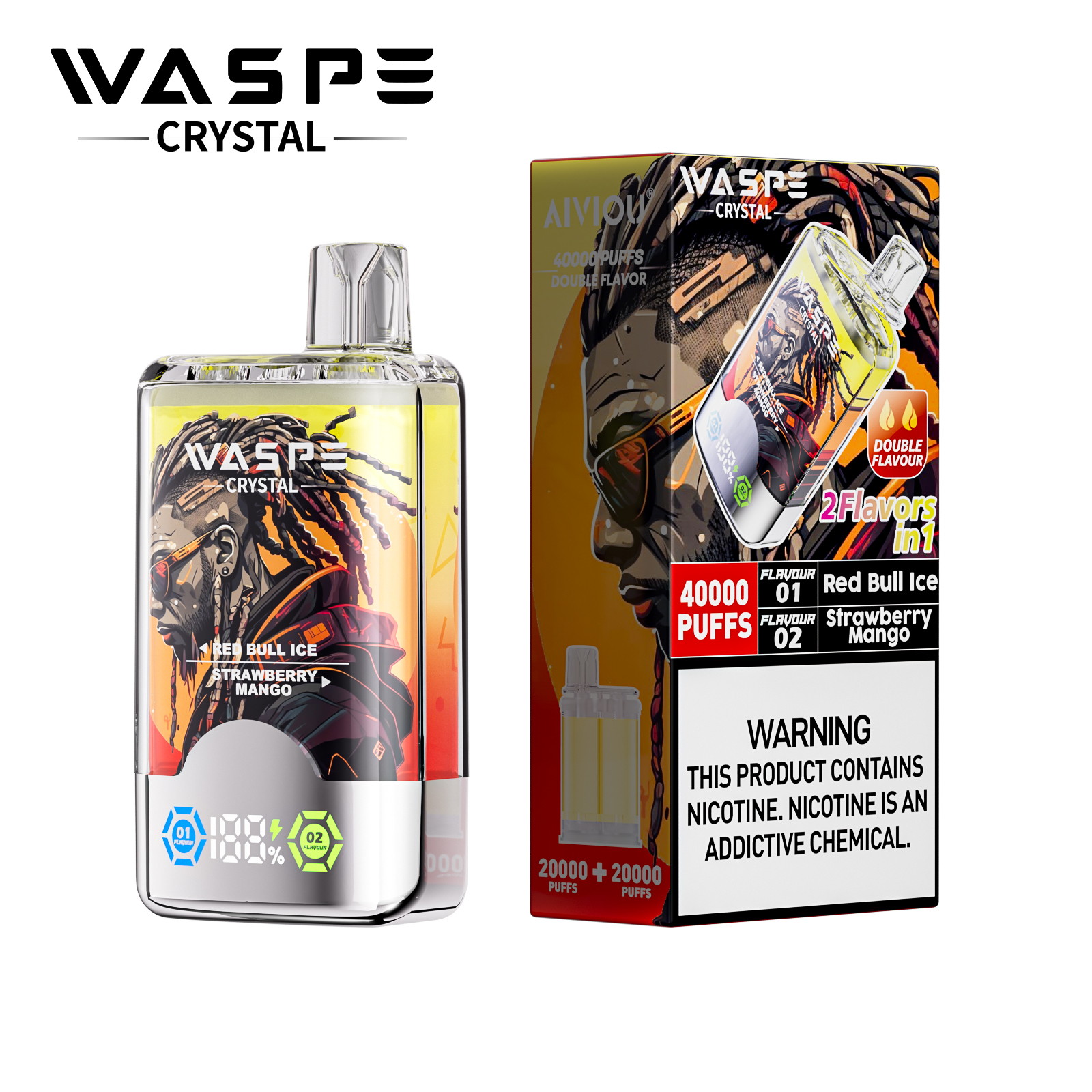 WASPE Crystal 40000 40K Puffs Double Taste LCD Display Disposable Vape(Box of 10)