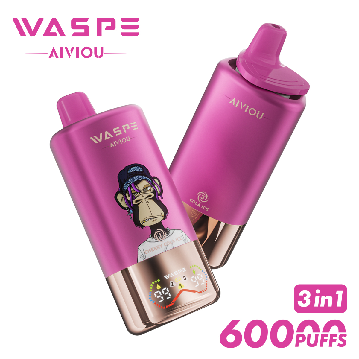WASPE 60000 60k Puffs 3 in 1 Flavors Newest Original Rechargeable LED Display Disposable Vape(Box of 10)