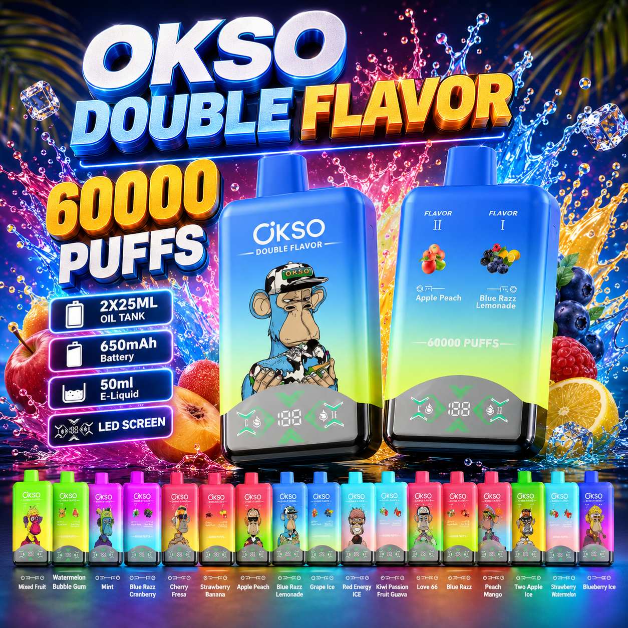 OKSO Double Flavor 60K Disposable Vape - 10 pcs Pack