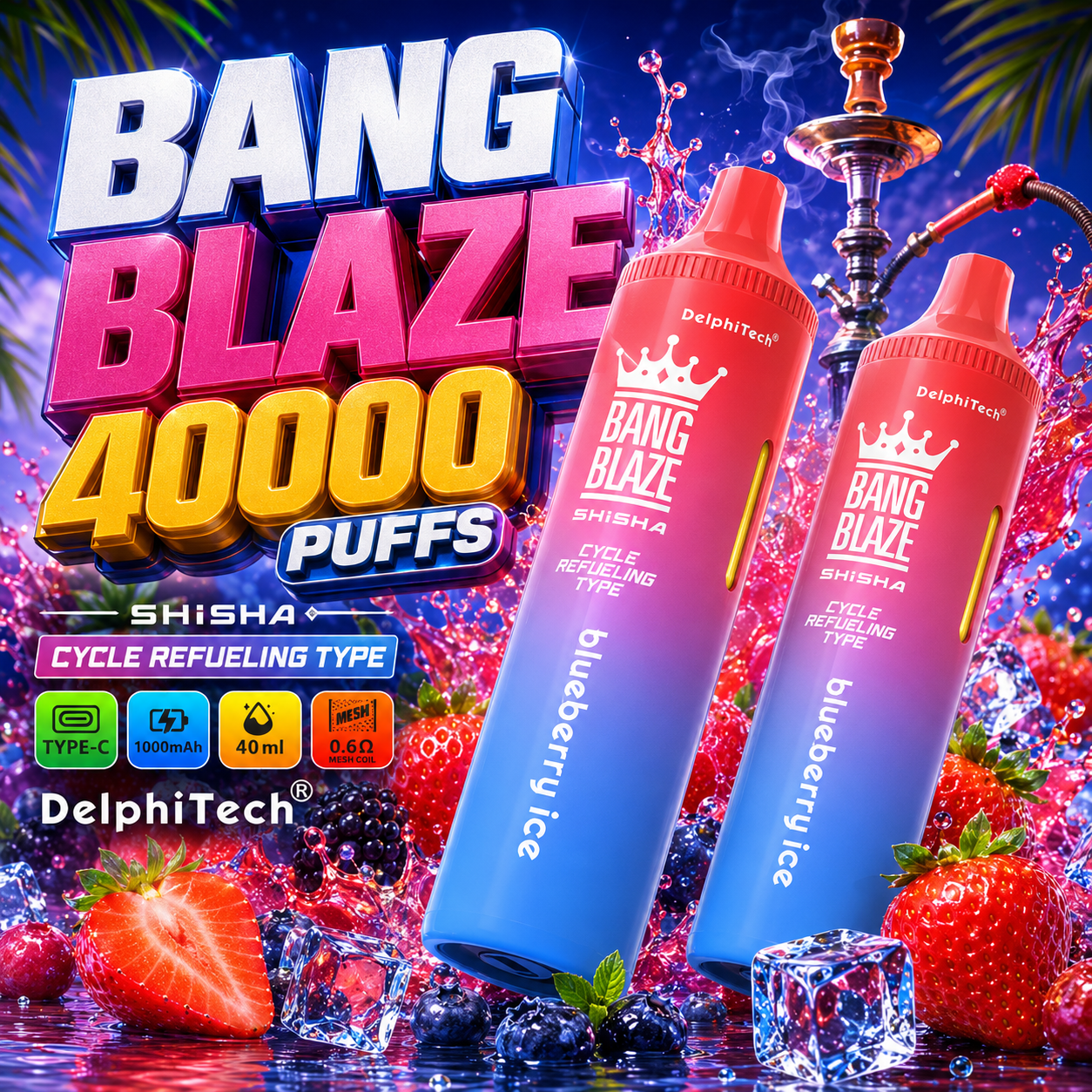 Bang Blaze 40k 40000 Puffs 2% 5% Nicotine Riginal Refillable Oil Vape(Box of 3)