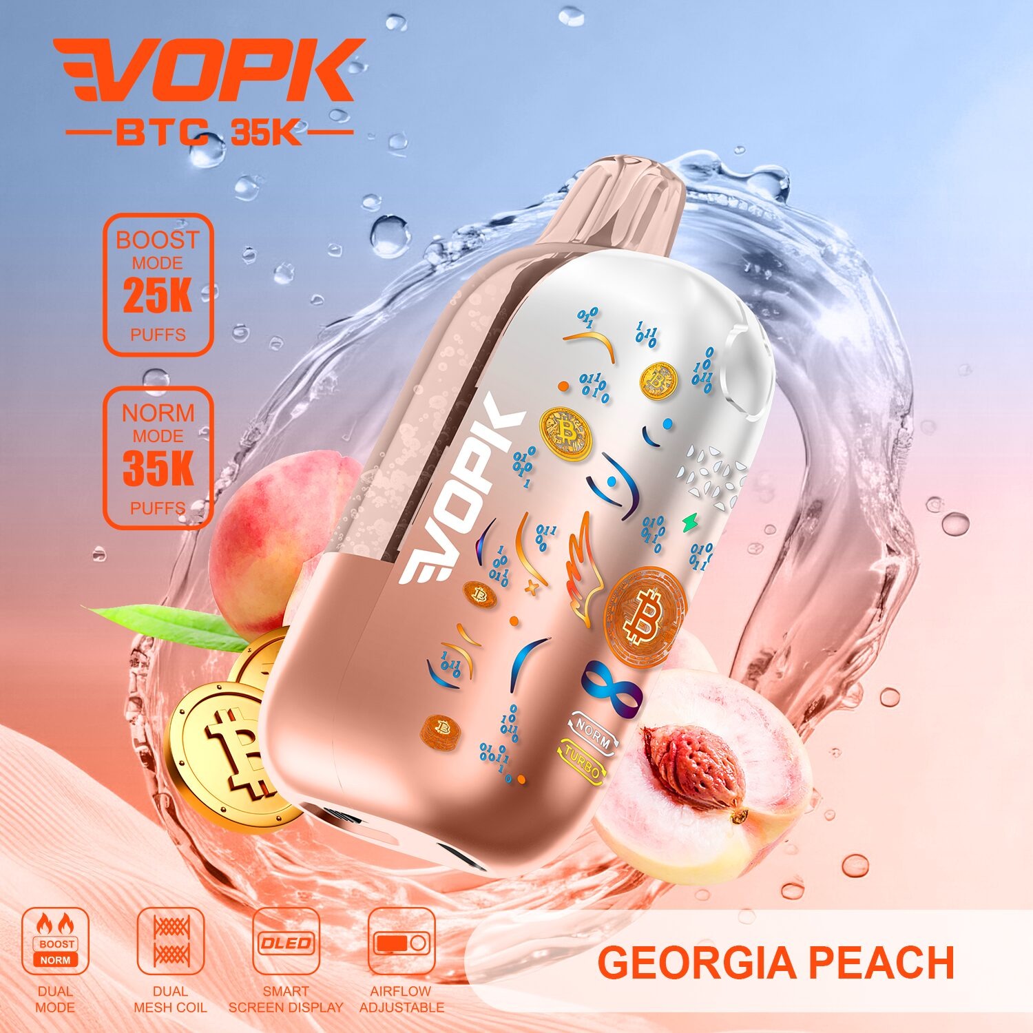 VOPK BTC 35000 35K Puffs Airflow Adjustable & Dual Mode Disposable Vape (Bitcoin Edition)