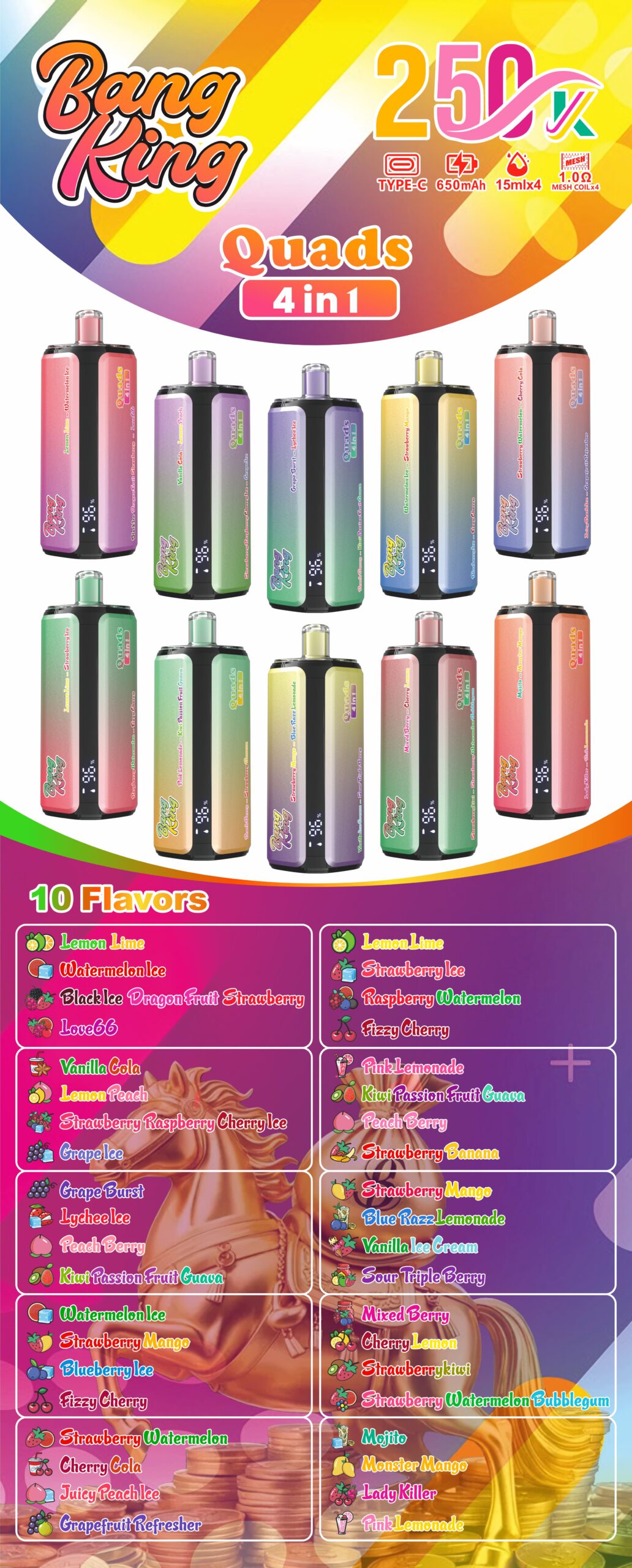 【New Arrive】Bang King 250000 Puffs 4-in-1 Vape – Ultra High Capacity | Mesh Coil | Type-C Rechargeable