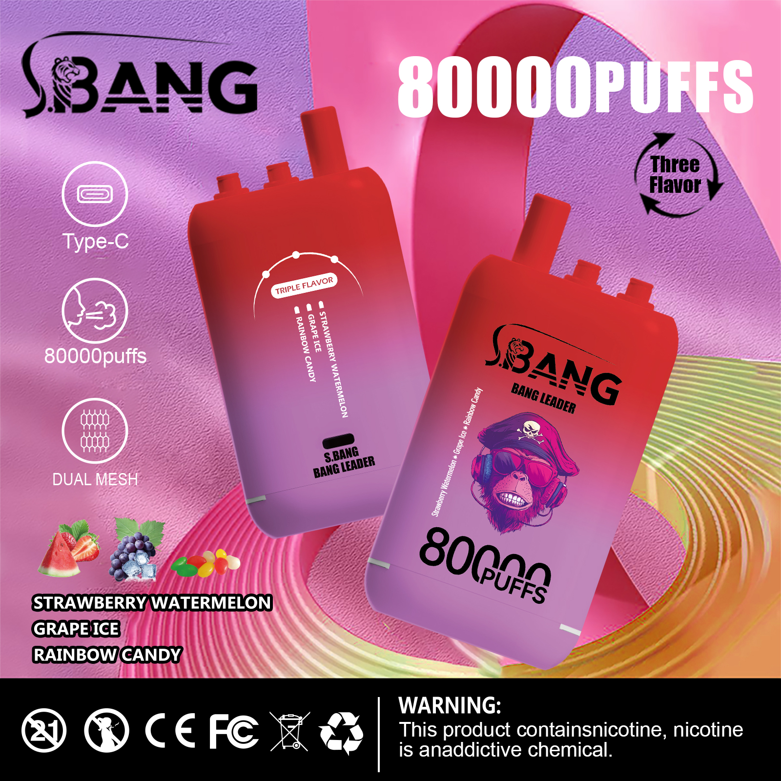 Bang Leader 80000 80K Puffs 3 in 1 Flavors Newest Original Rechargeable Disposable Vape