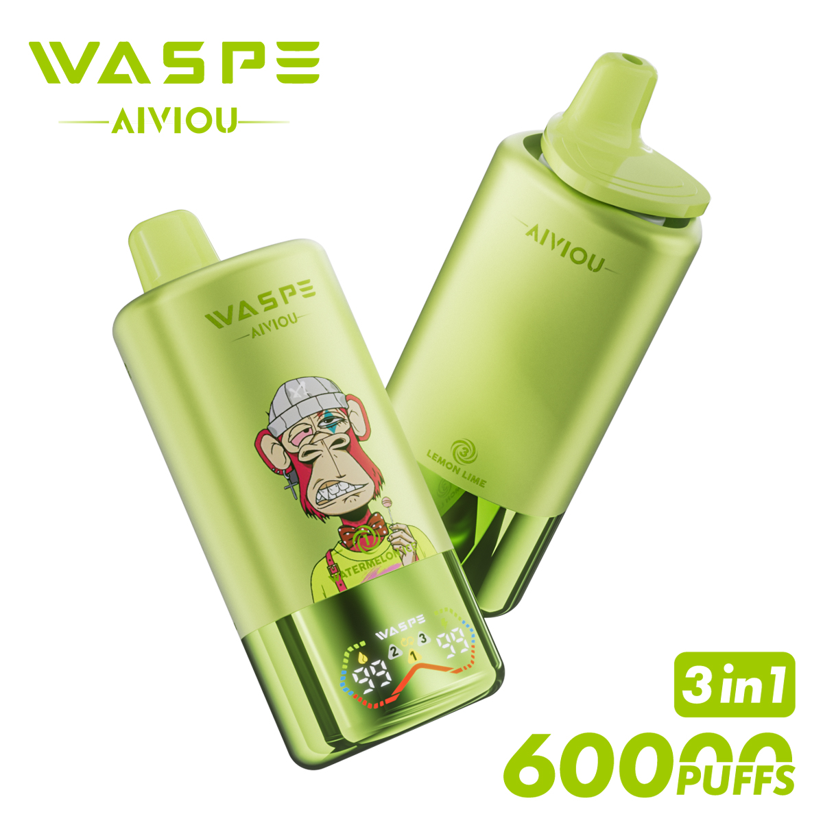 WASPE 60000 60k Puffs 3 in 1 Flavors Newest Original Rechargeable LED Display Disposable Vape(Box of 10)