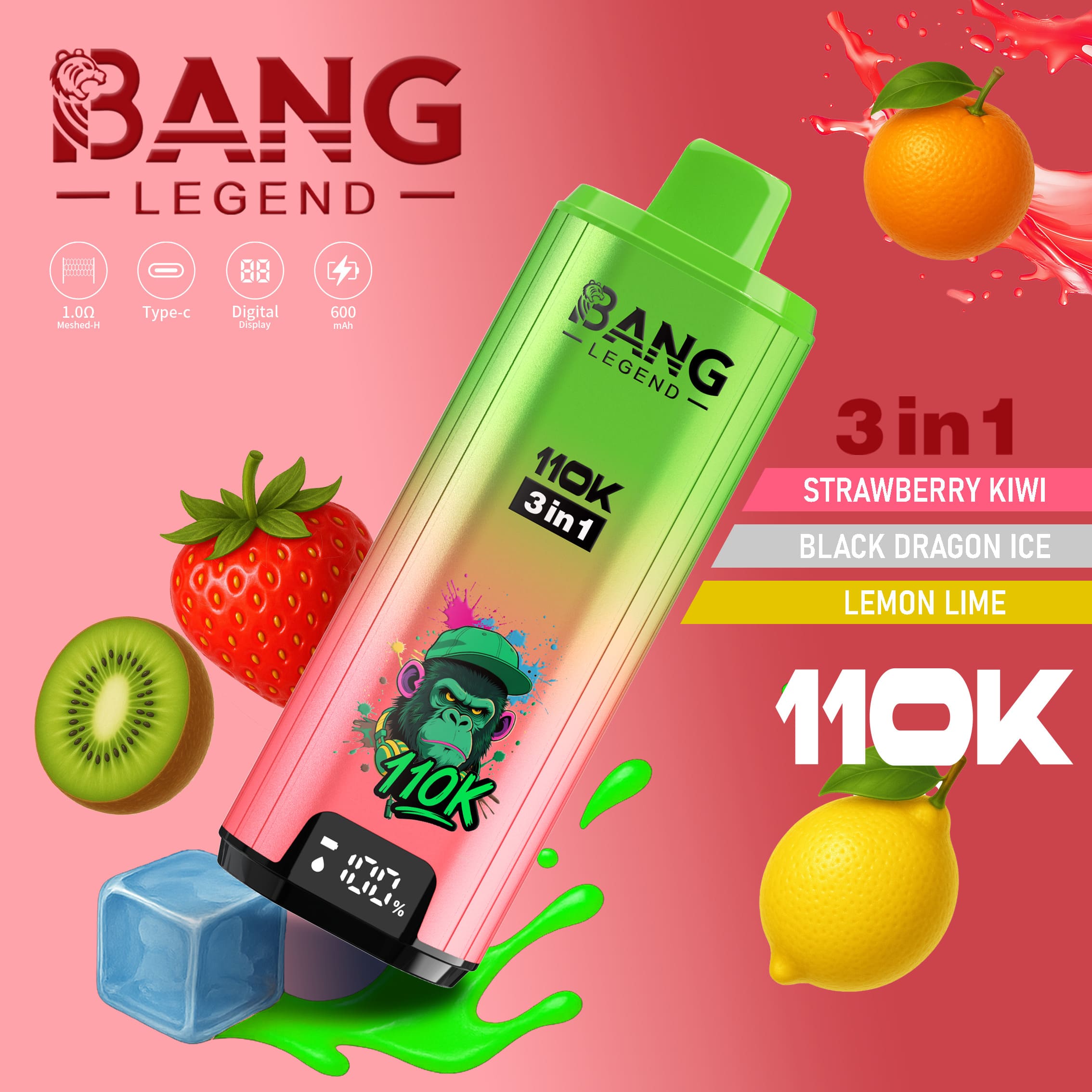【New Arrive】Bang Legend 110000 Puffs 3in1 Vape – Ultra Long-Lasting, Mesh Coil, Type-C Charging