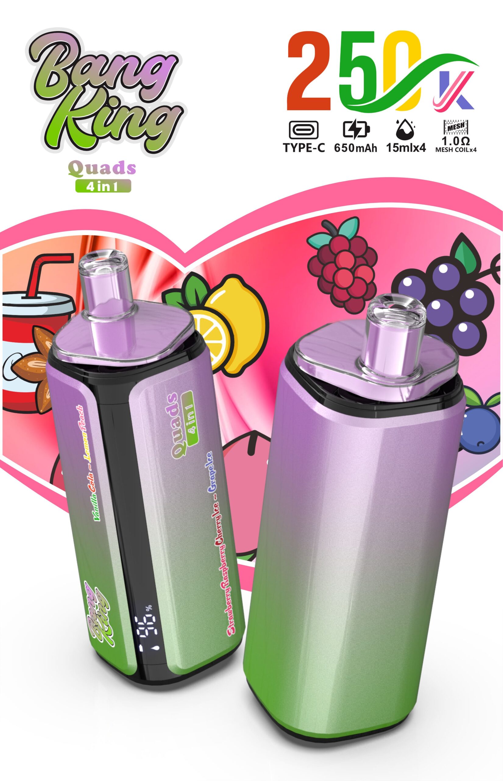 【New Arrive】Bang King 250000 Puffs 4-in-1 Vape – Ultra High Capacity | Mesh Coil | Type-C Rechargeable