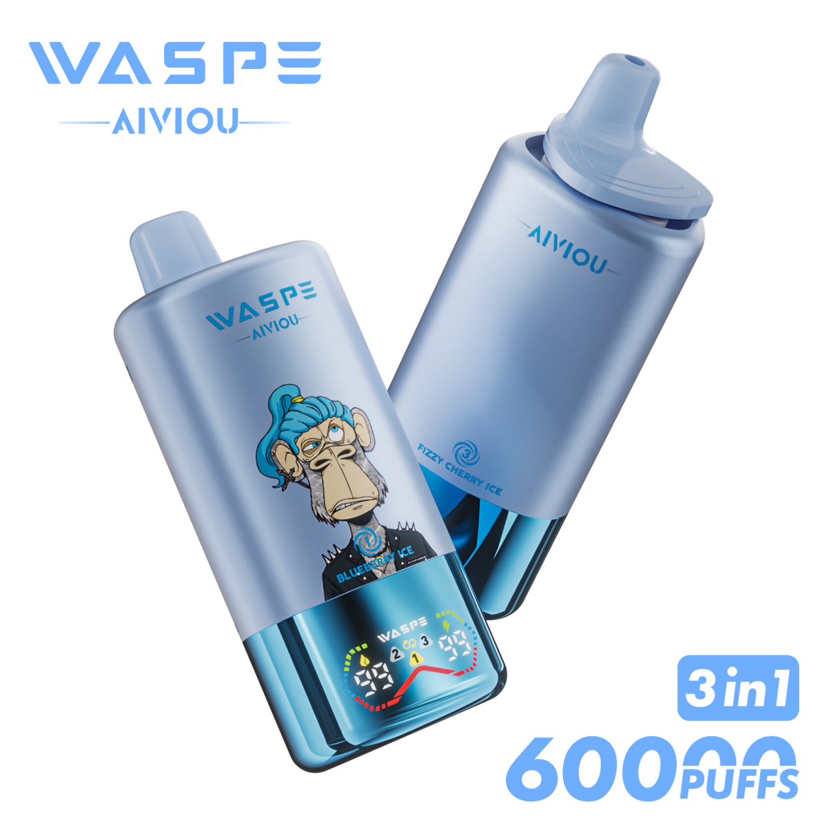 WASPE 60000 60k Puffs 3 in 1 Flavors Newest Original Rechargeable LED Display Disposable Vape(Box of 10)