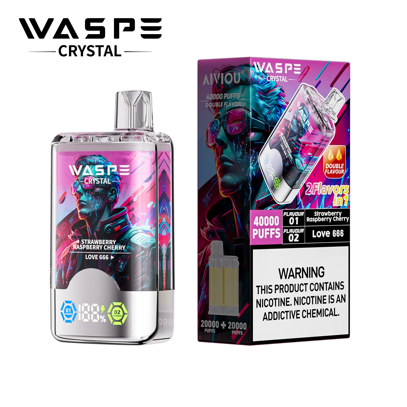 WASPE Crystal 40000 40K Puffs Double Taste LCD Display Disposable Vape(Box of 10)