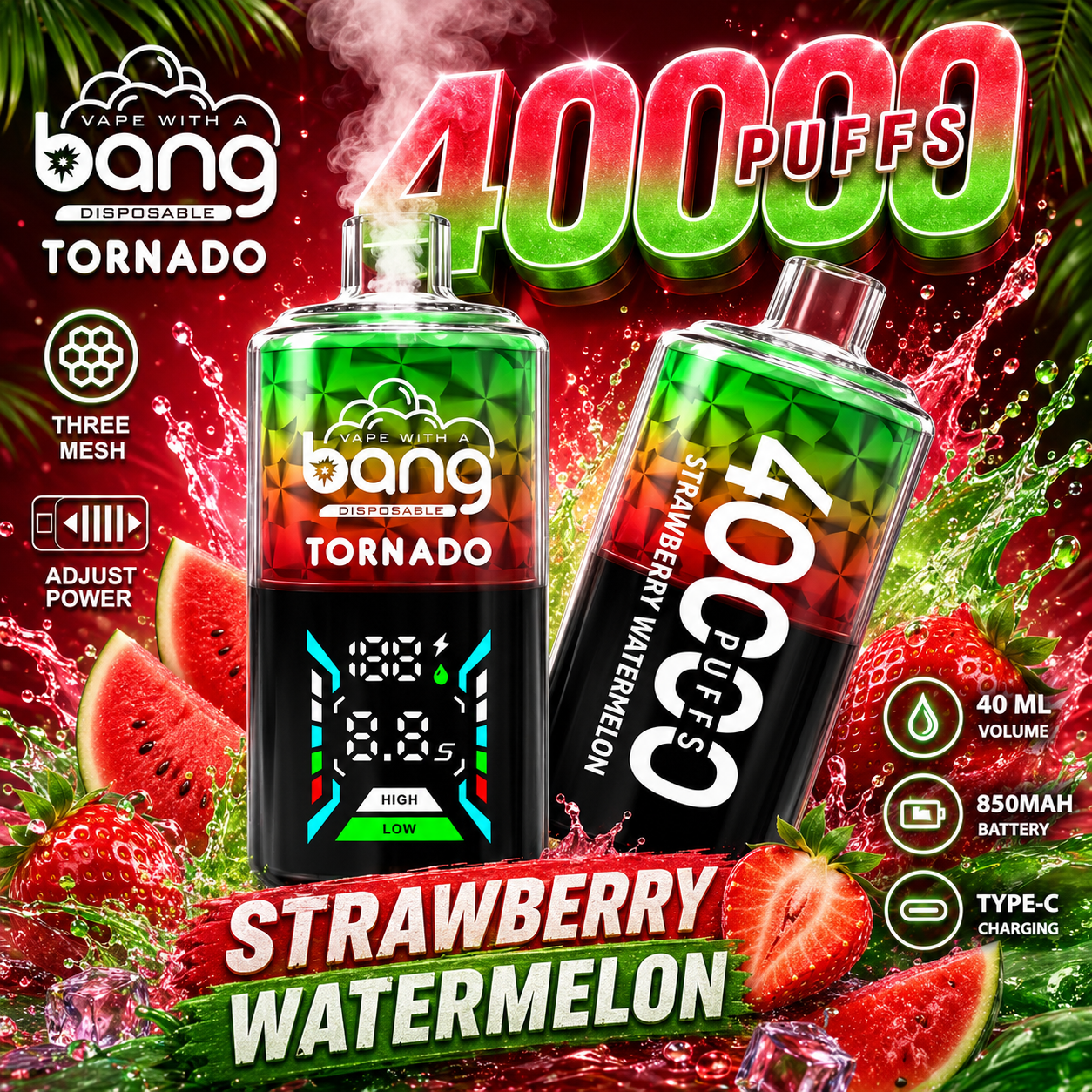 Bang Tornado 40000 40K Puffs Large Smoke LED Display Disposable Vape