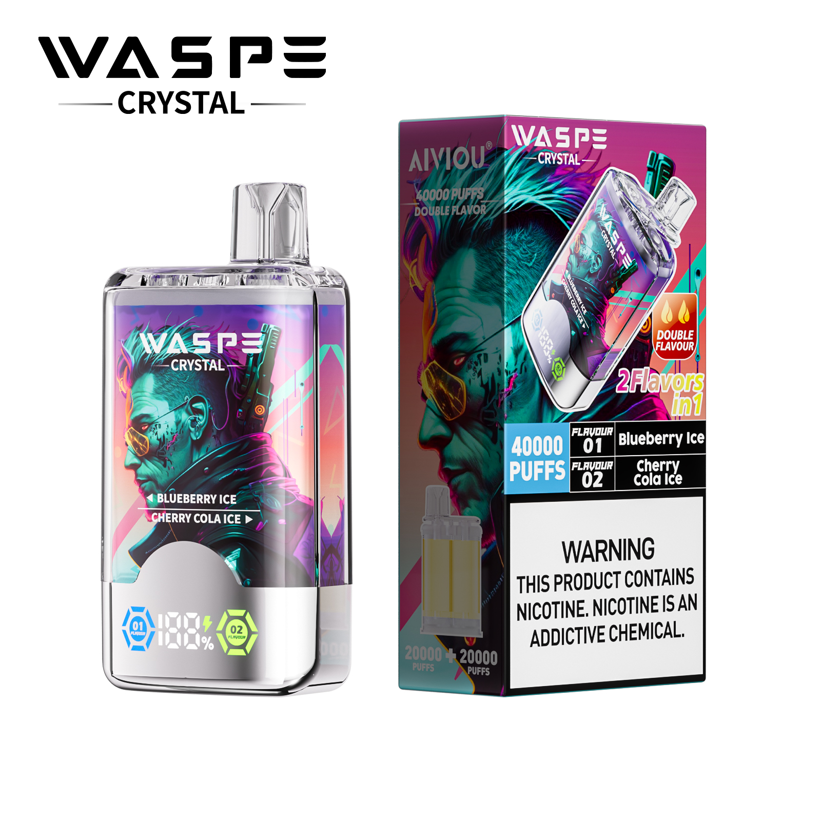 WASPE Crystal 40000 40K Puffs Double Taste LCD Display Disposable Vape(Box of 10)