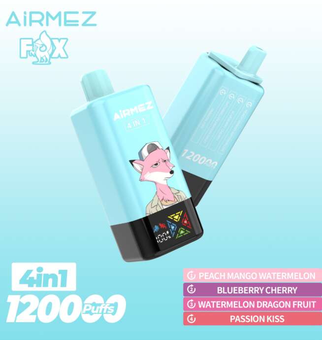 【New Arrive】Airmez Fox 120K Puffs 4 in 1 Flavors Newest Original Rechargeable LCD Display Disposable Vape