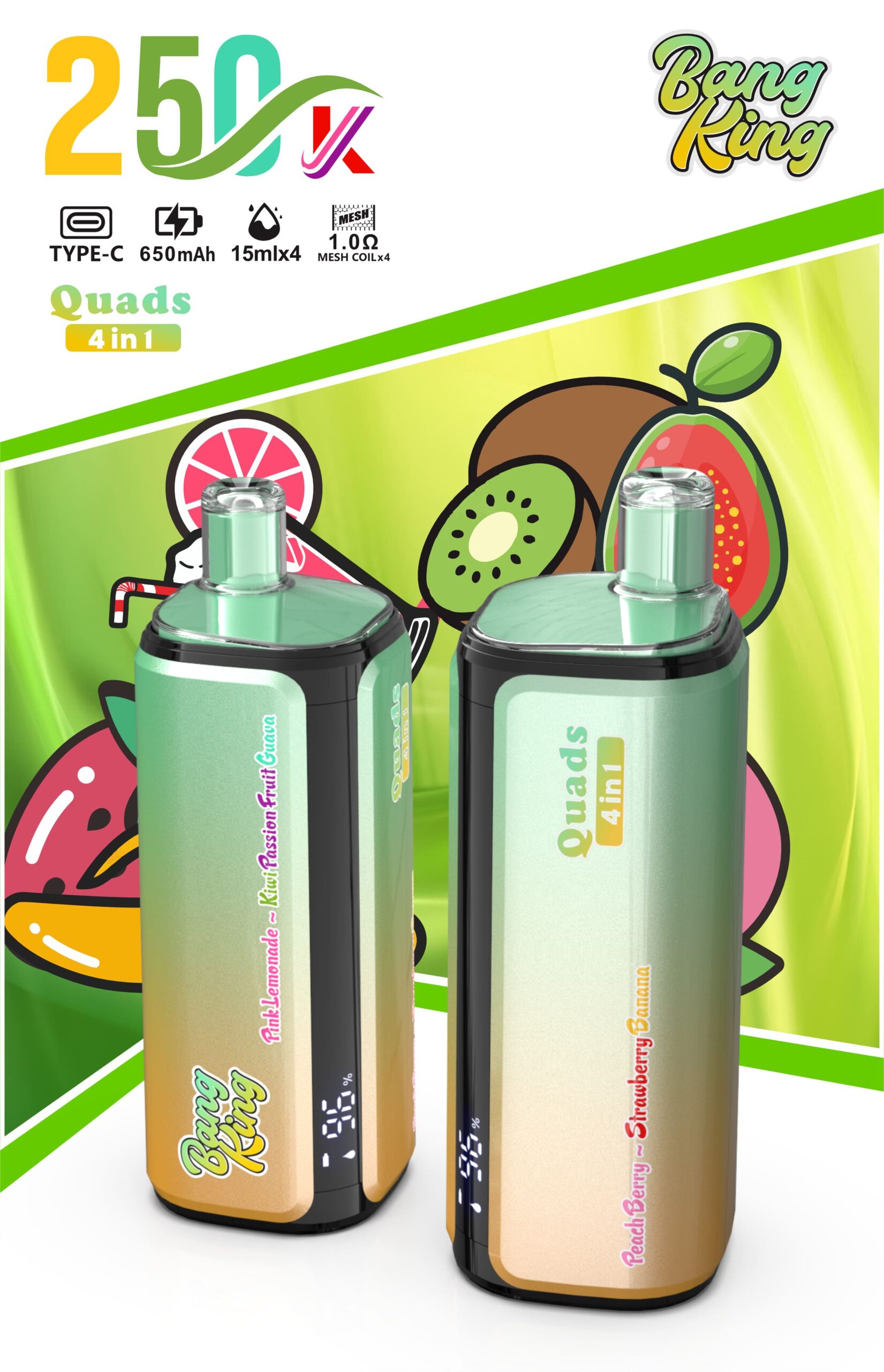 【New Arrive】Bang King 250000 Puffs 4-in-1 Vape – Ultra High Capacity | Mesh Coil | Type-C Rechargeable