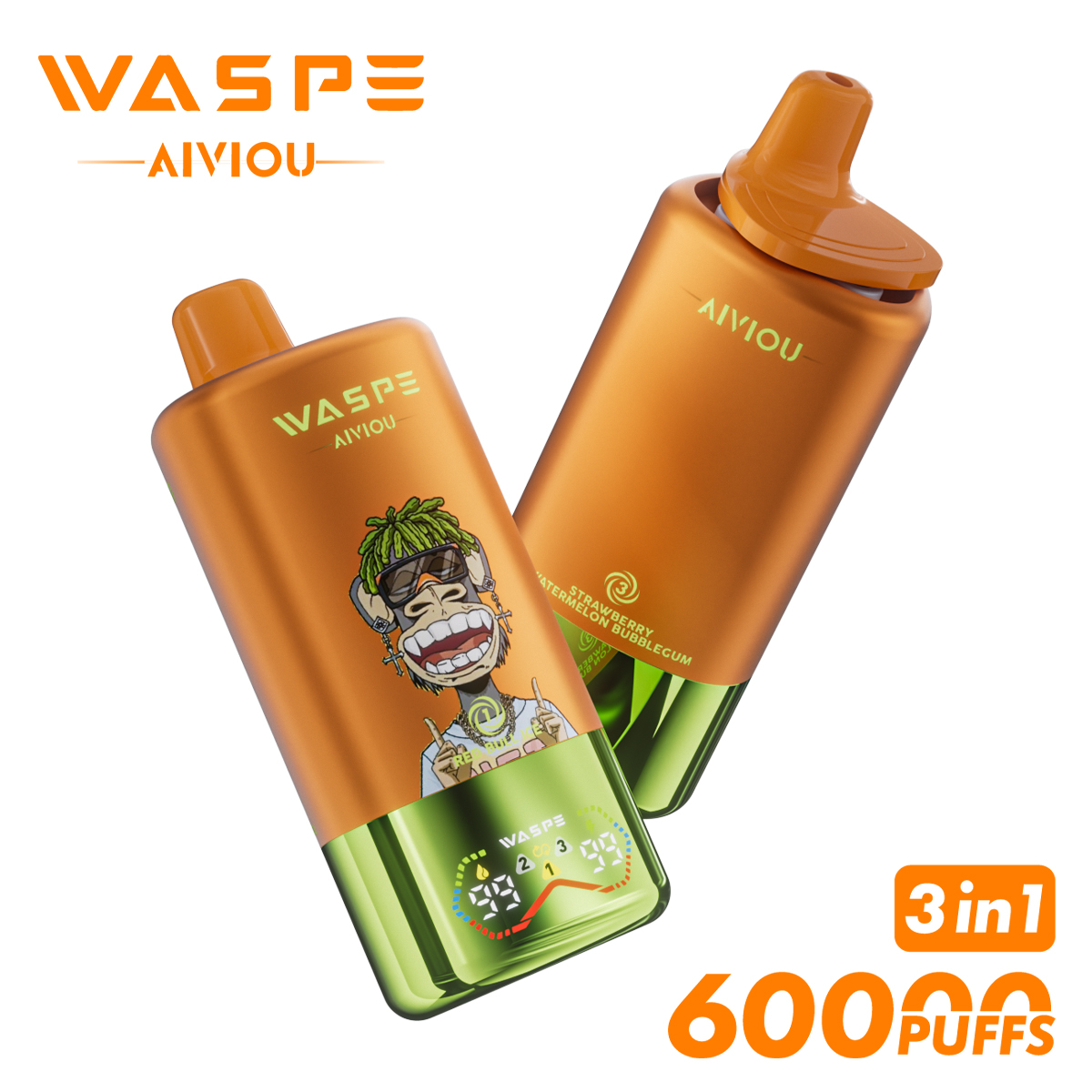 WASPE 60000 60k Puffs 3 in 1 Flavors Newest Original Rechargeable LED Display Disposable Vape(Box of 10)