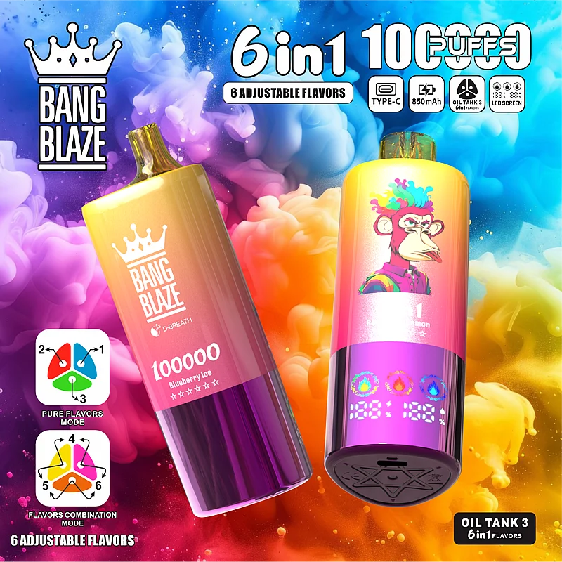 【New Arrive】Bang Blaze 100k Puffs 6 in 1 Flavors Disposable Vape with LED Screen