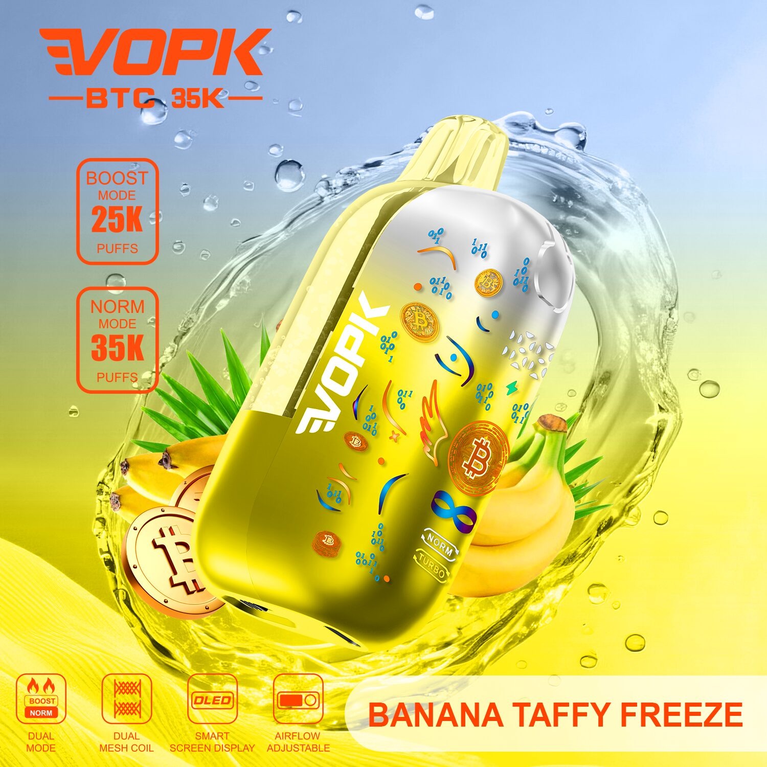 VOPK BTC 35000 35K Puffs Airflow Adjustable & Dual Mode Disposable Vape (Bitcoin Edition)