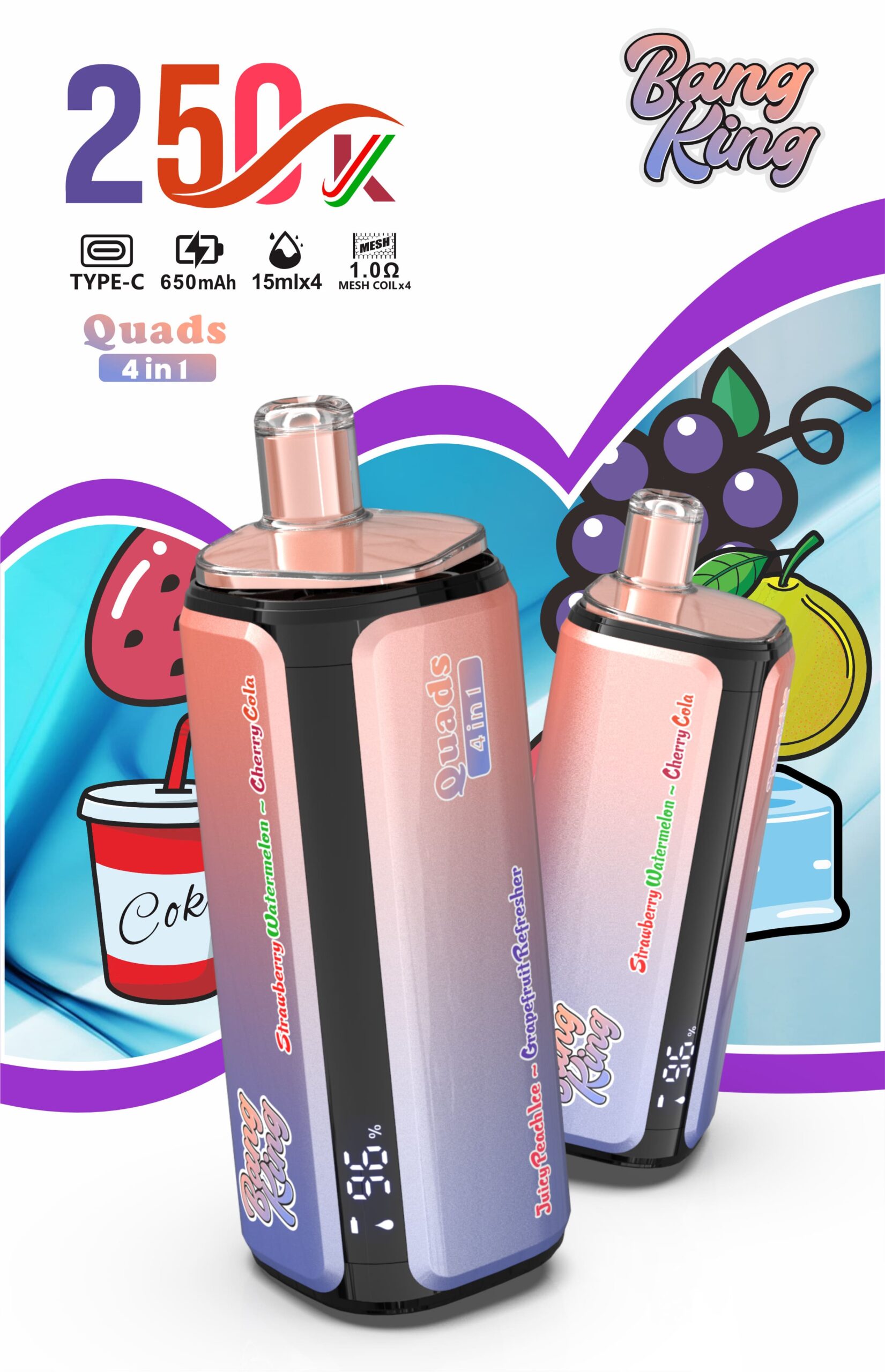 【New Arrive】Bang King 250000 Puffs 4-in-1 Vape – Ultra High Capacity | Mesh Coil | Type-C Rechargeable