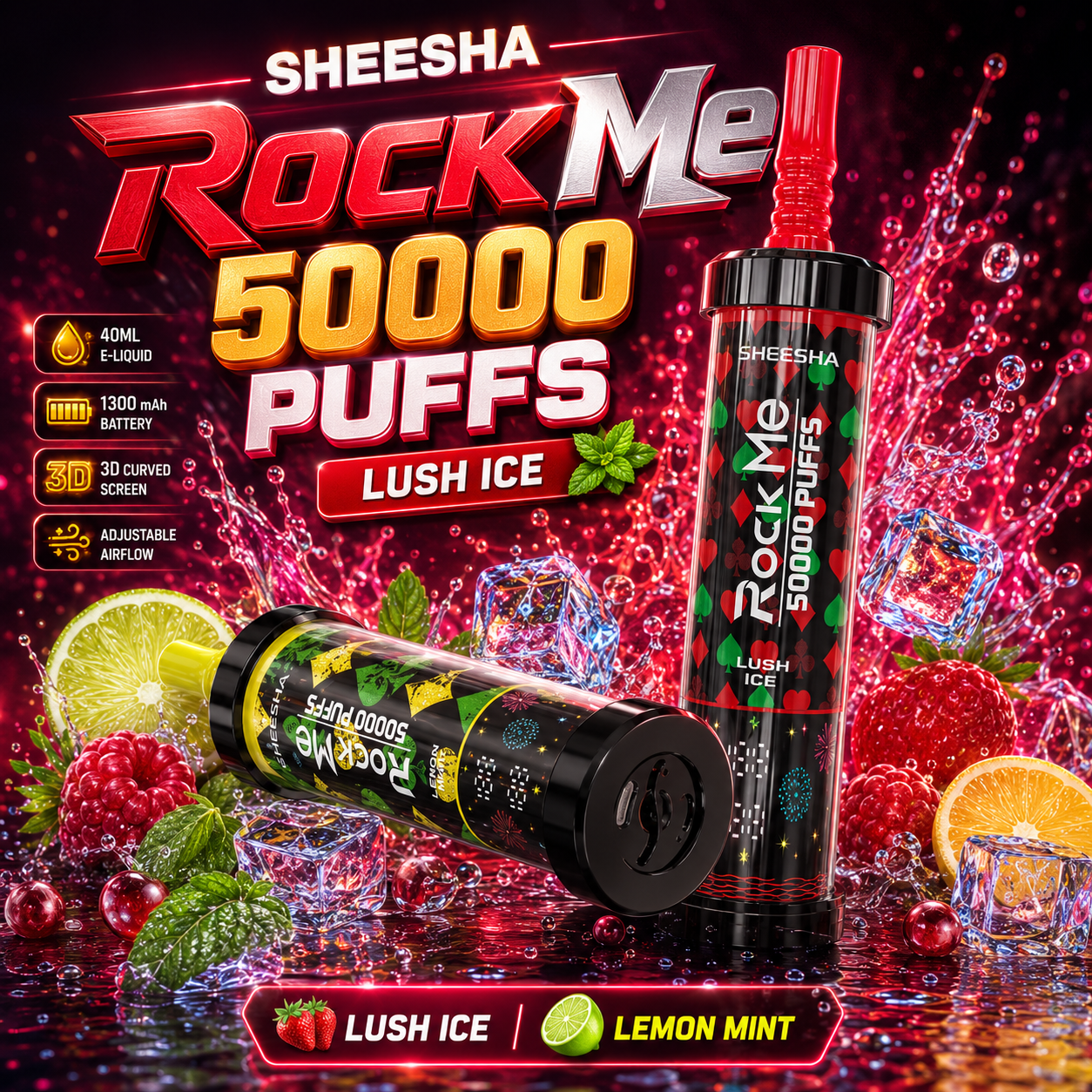 ROCKME SHEESHA 50K Puffs Latest Original LCD Display Disposable Vape Pen