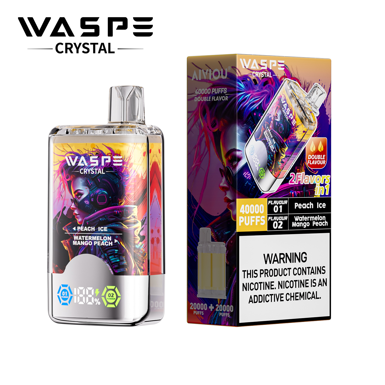 WASPE Crystal 40000 40K Puffs Double Taste LCD Display Disposable Vape(Box of 10)