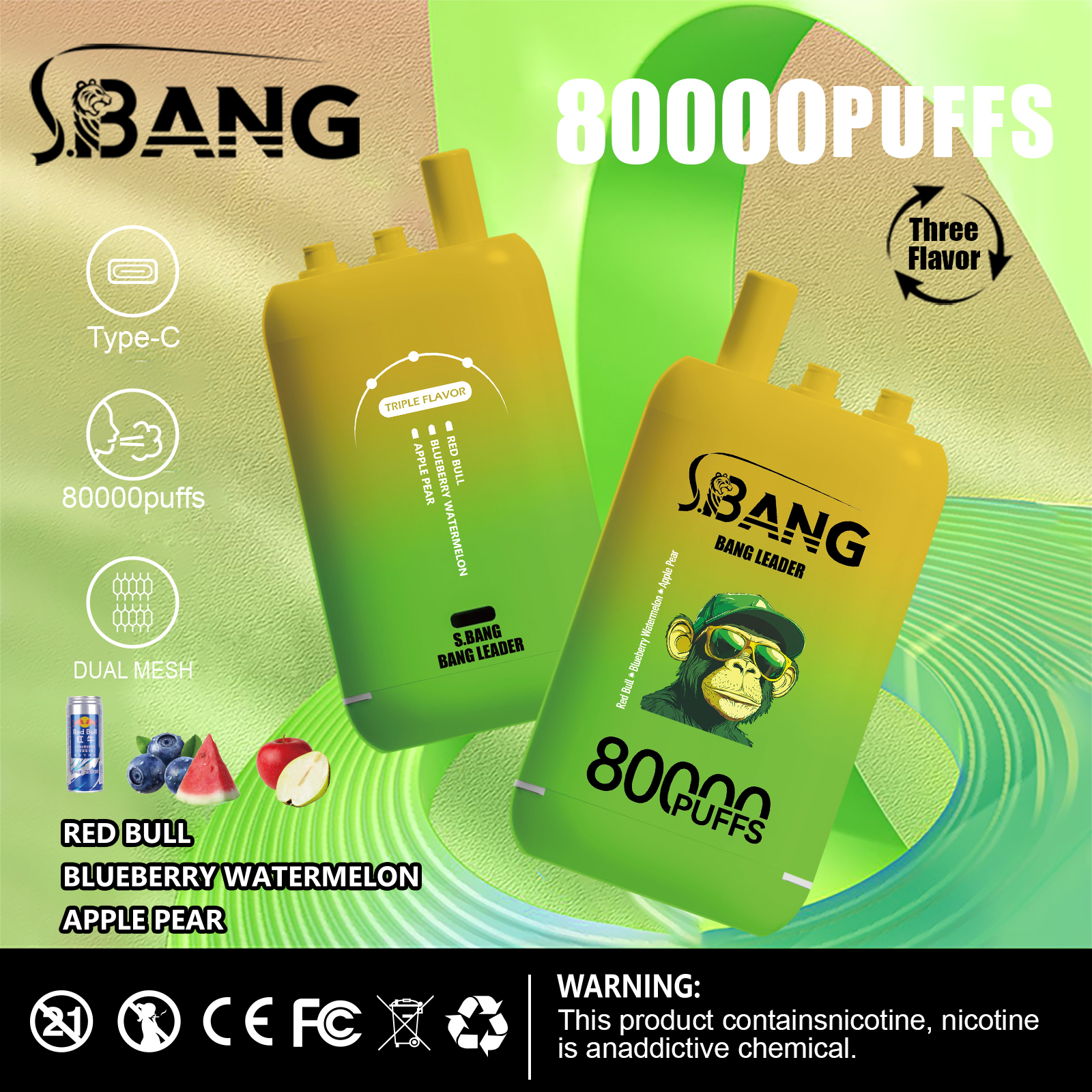 Bang Leader 80000 80K Puffs 3 in 1 Flavors Newest Original Rechargeable Disposable Vape
