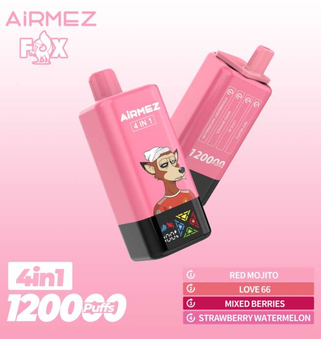 【New Arrive】Airmez Fox 120K Puffs 4 in 1 Flavors Newest Original Rechargeable LCD Display Disposable Vape