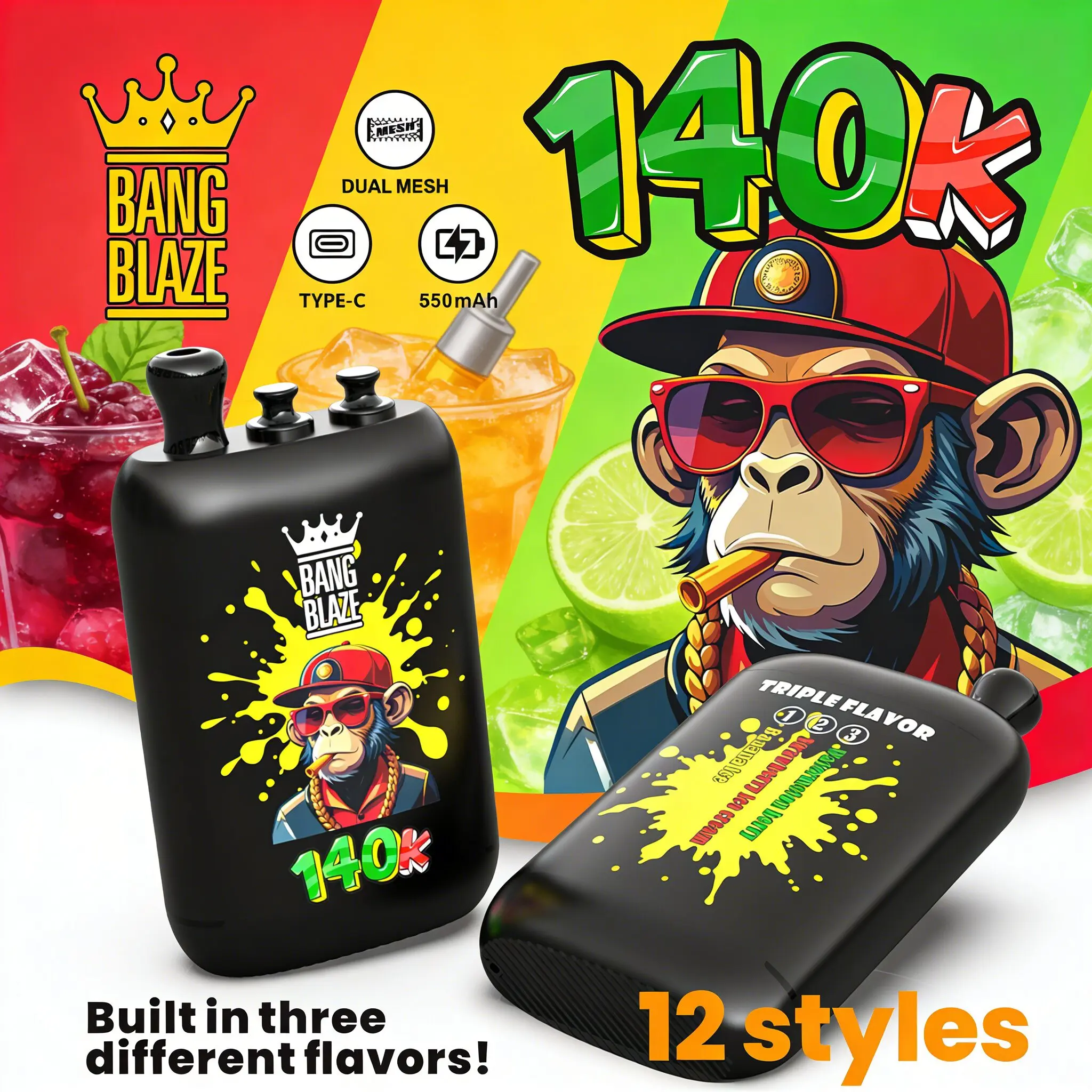 【New Arrive】Bang Blaze 140000 140K Puffs 3 in 1 Flavors Original Rechargeable Disposable Vape