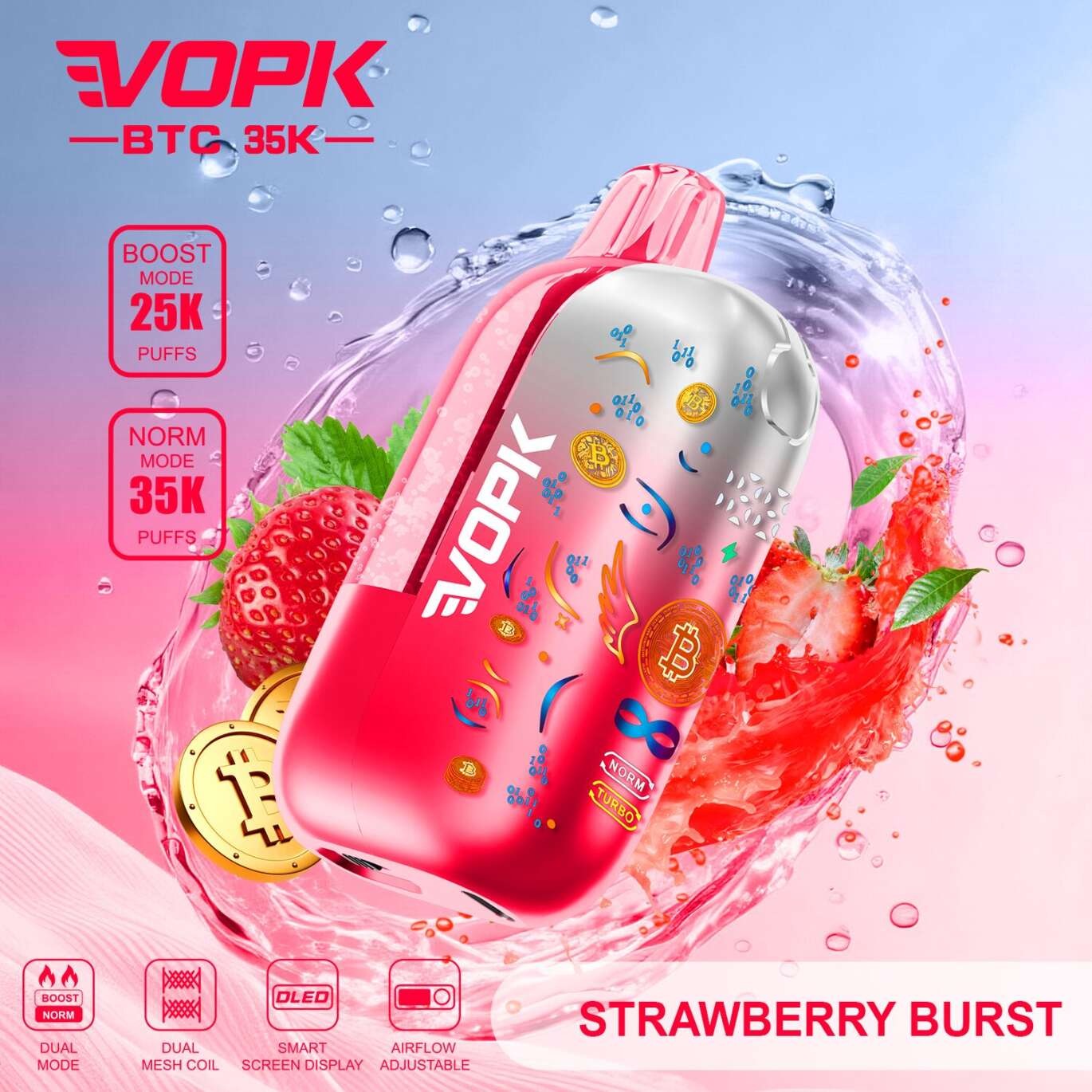VOPK BTC 35000 35K Puffs Airflow Adjustable & Dual Mode Disposable Vape (Bitcoin Edition)