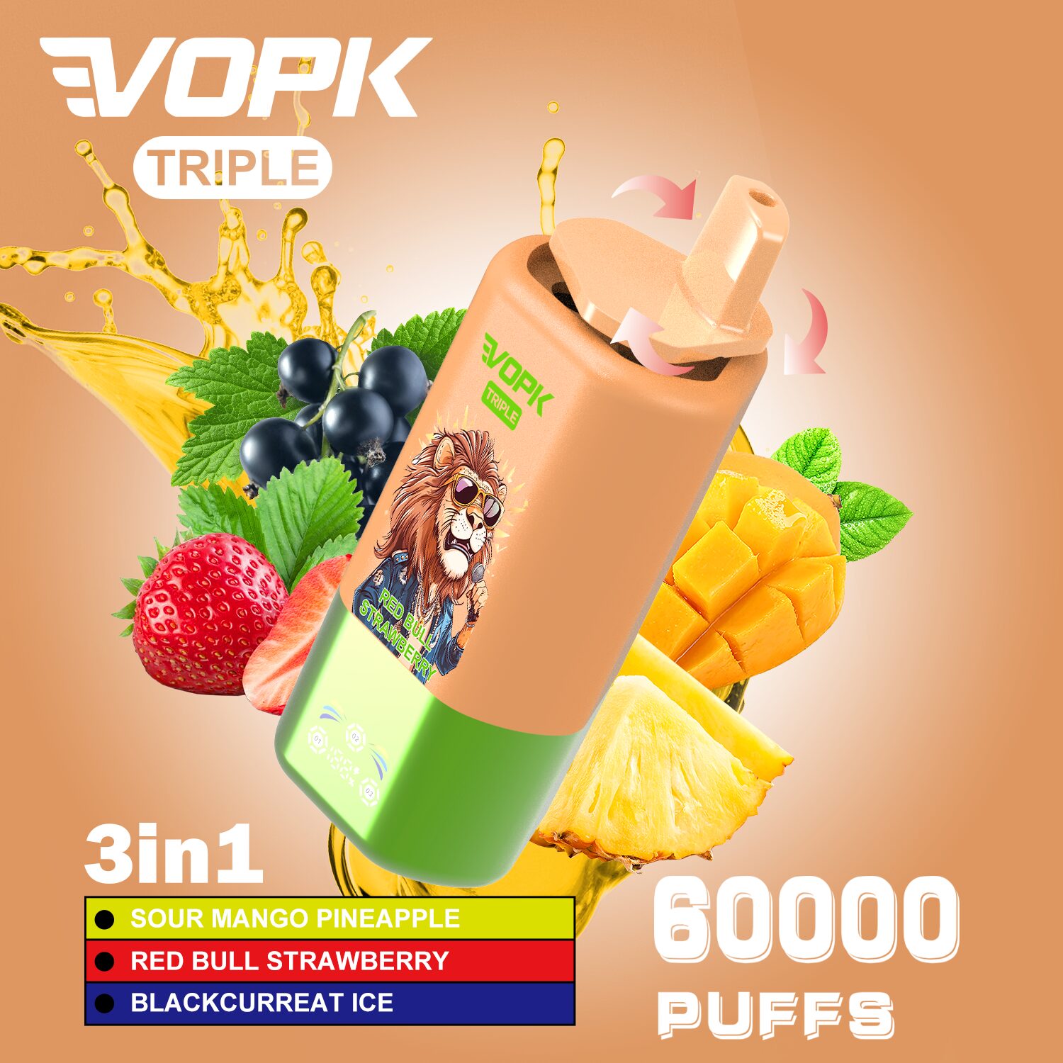 VOPK Triple 60000 60k Puffs 3 in 1 Flavors Newest Original Rechargeable LED Display Disposable Vape