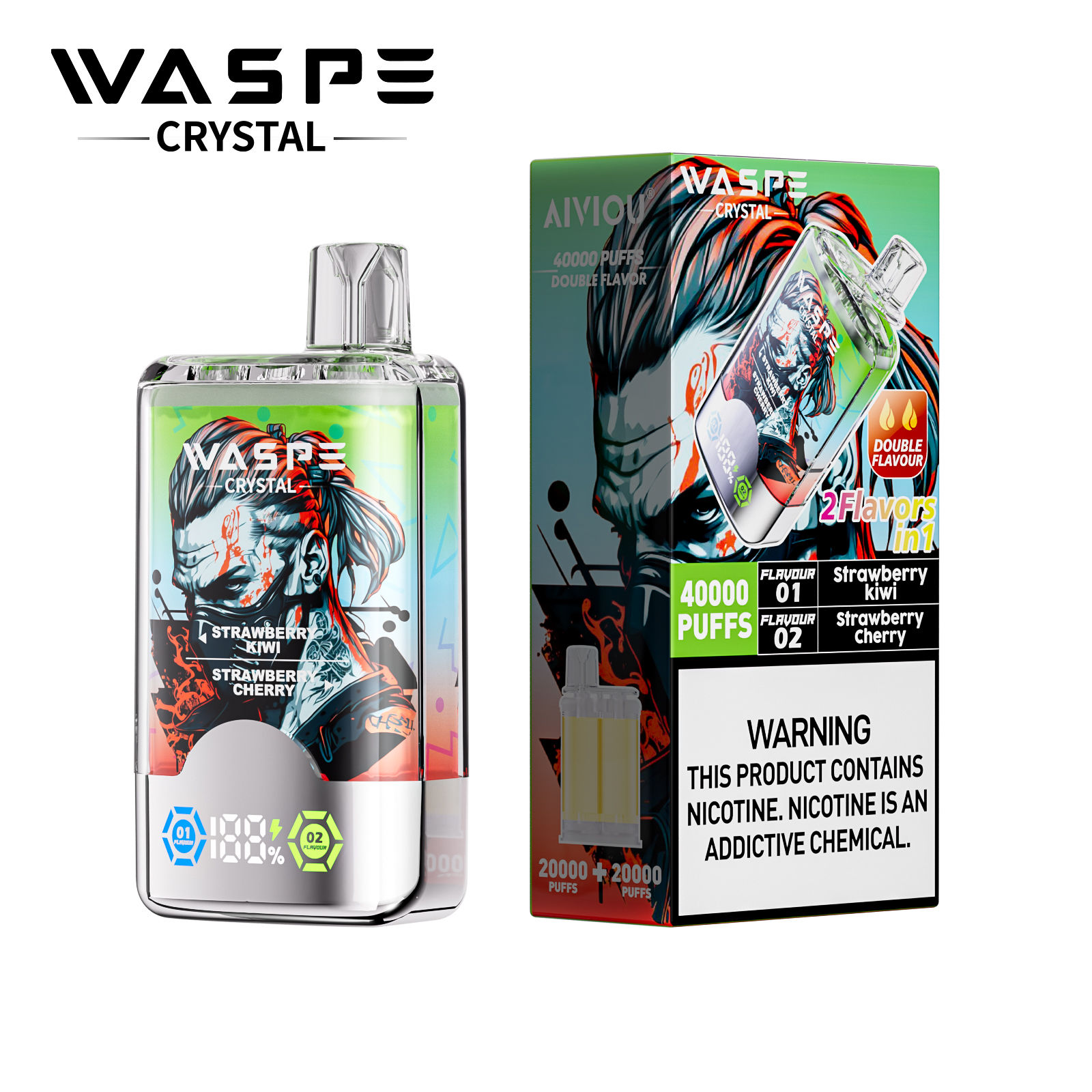 WASPE Crystal 40000 40K Puffs Double Taste LCD Display Disposable Vape(Box of 10)