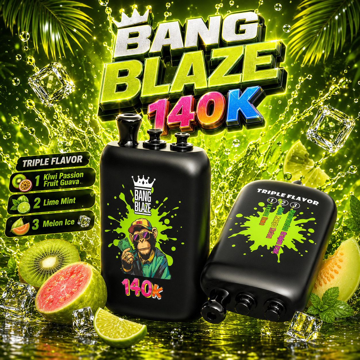 Bang Blaze 140000 140K Puffs 3 in 1 Flavors Original Rechargeable Disposable Vape