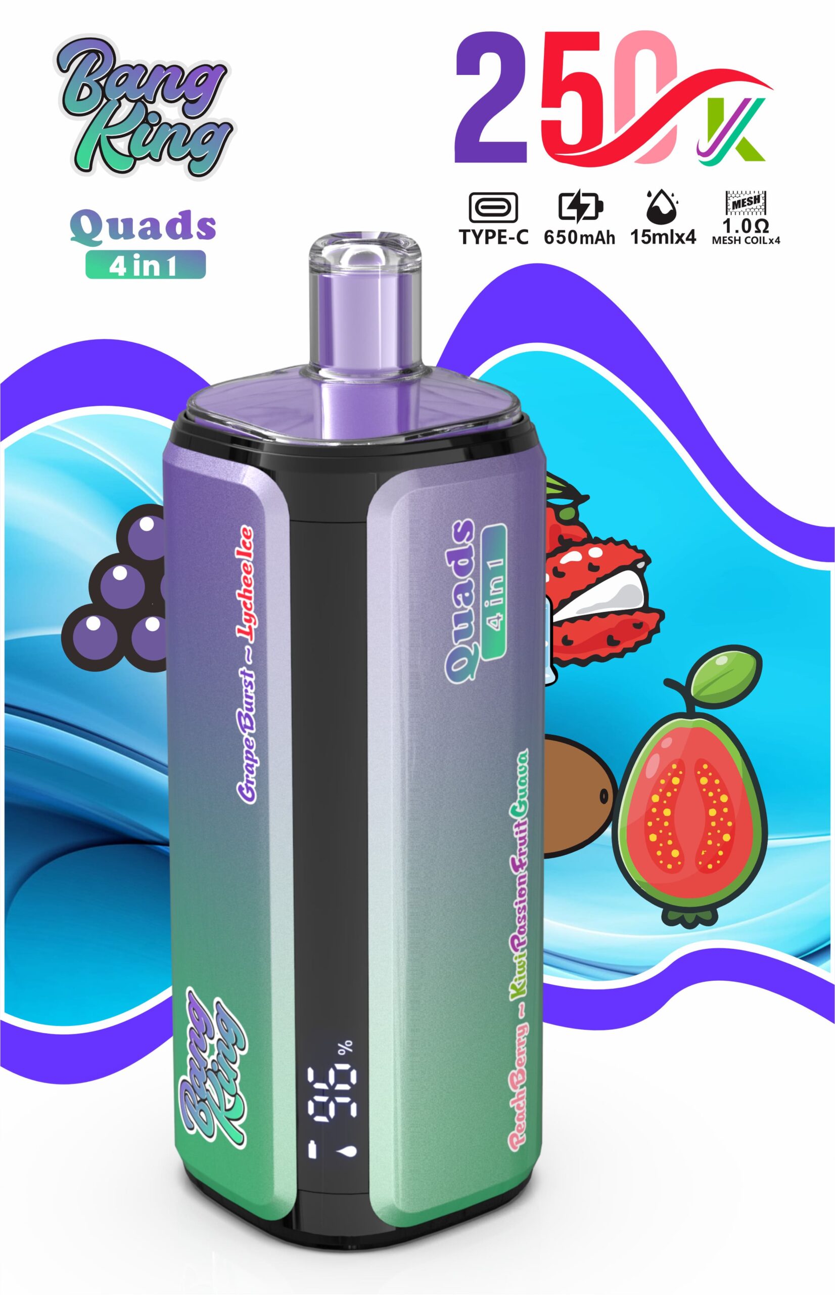 【New Arrive】Bang King 250000 Puffs 4-in-1 Vape – Ultra High Capacity | Mesh Coil | Type-C Rechargeable